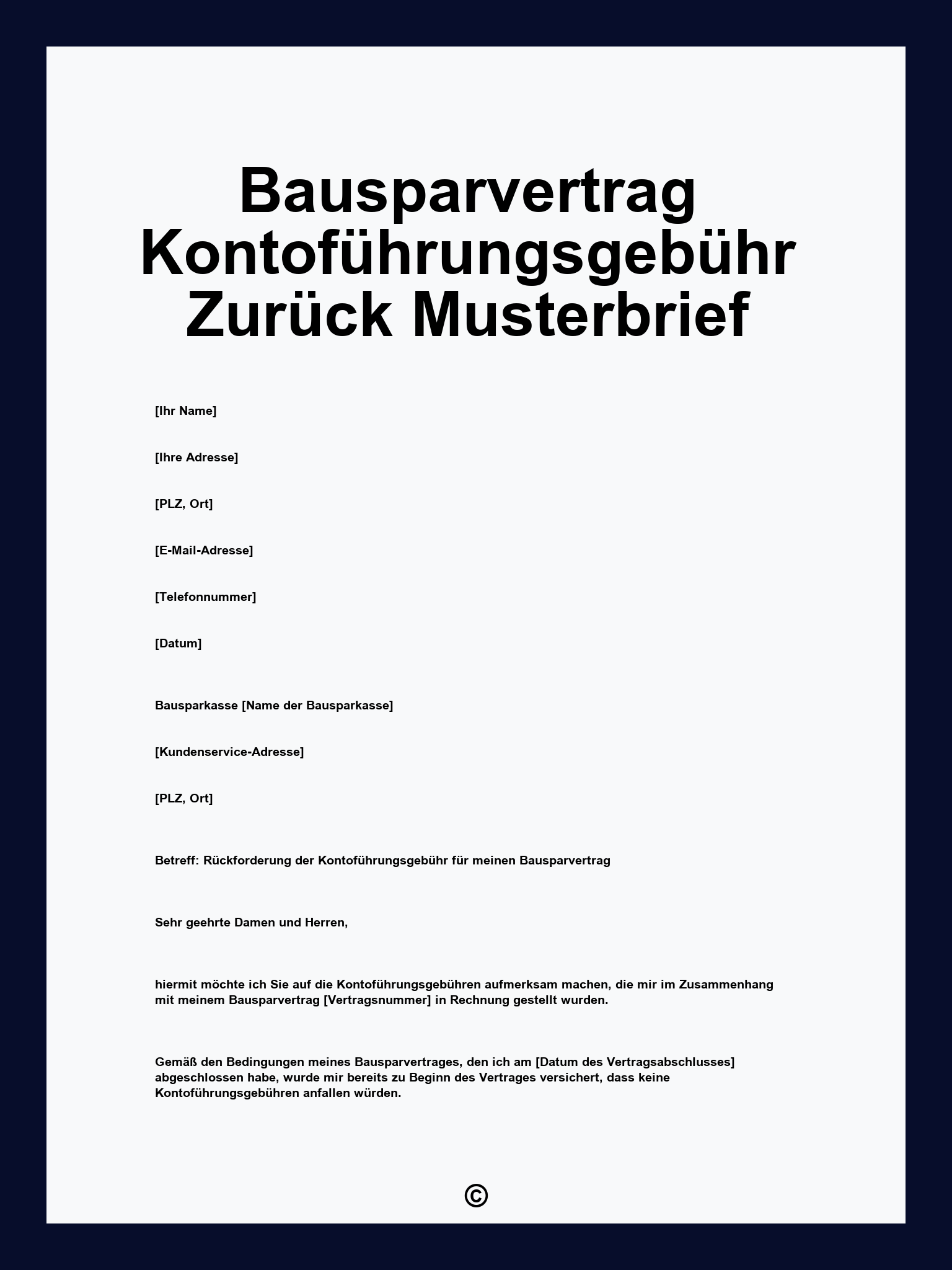 Bausparvertrag Kontoführungsgebühr Zurück Musterbrief