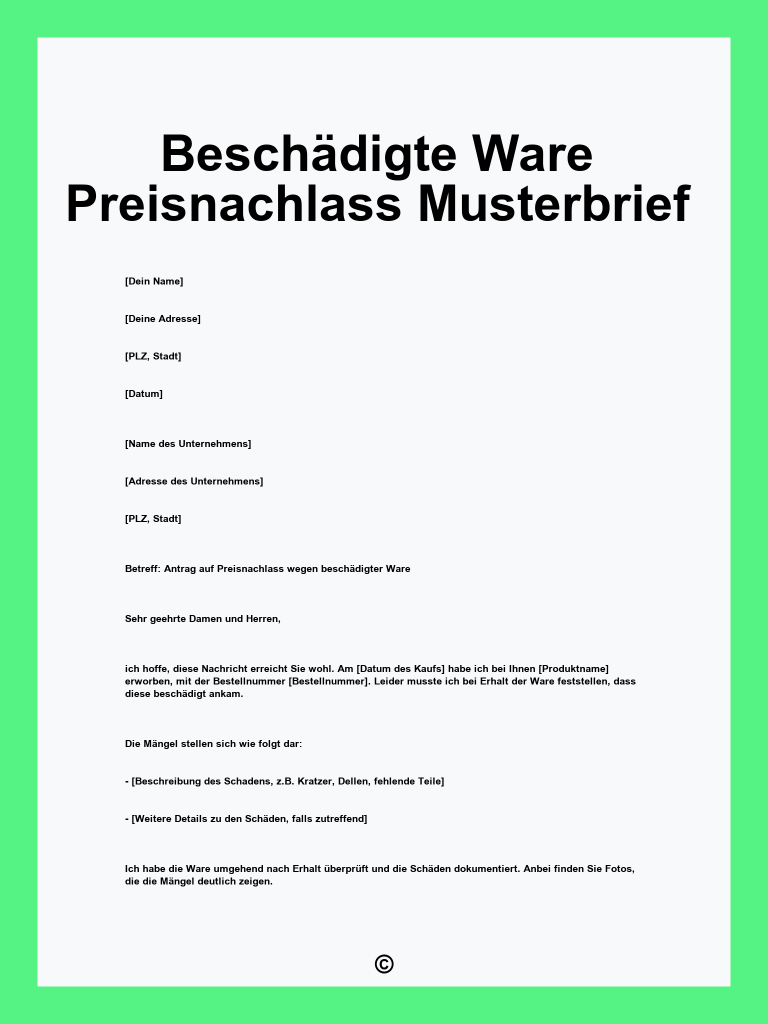 Beschädigte Ware Preisnachlass Musterbrief