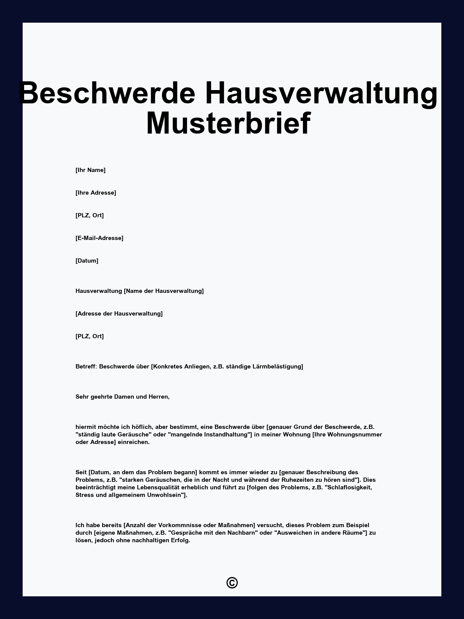 Beschwerde Hausverwaltung Musterbrief