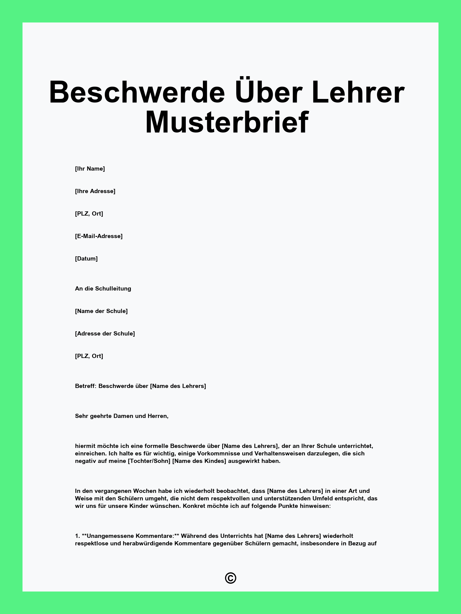 Beschwerde Über Lehrer Musterbrief