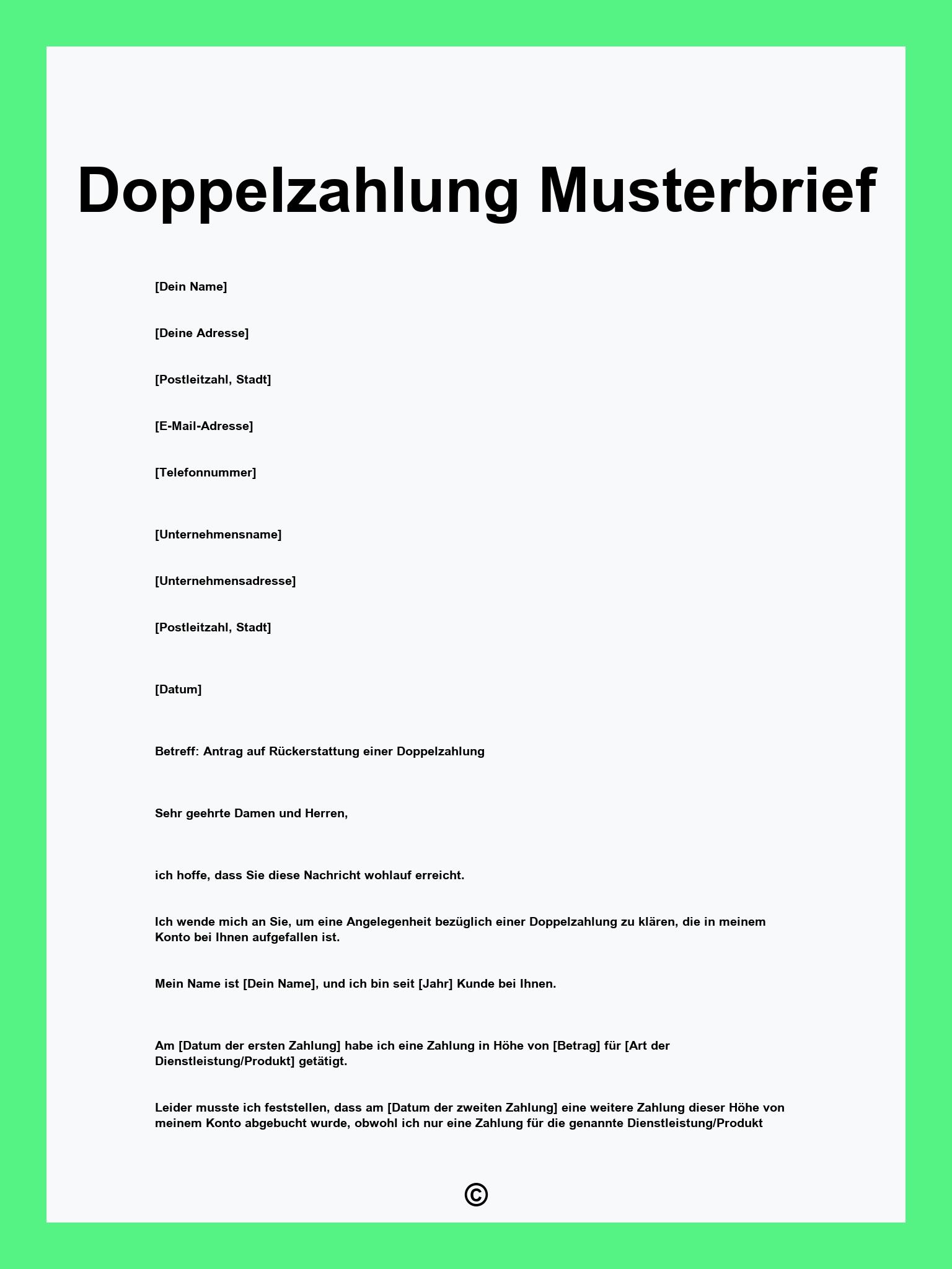 Doppelzahlung Musterbrief
