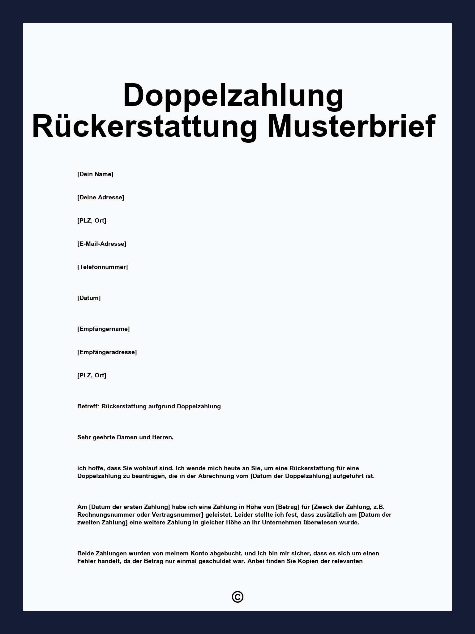 Doppelzahlung Rückerstattung Musterbrief