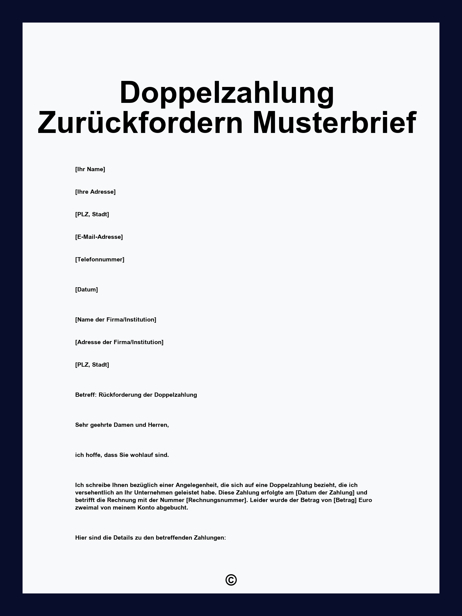 Doppelzahlung Zurückfordern Musterbrief