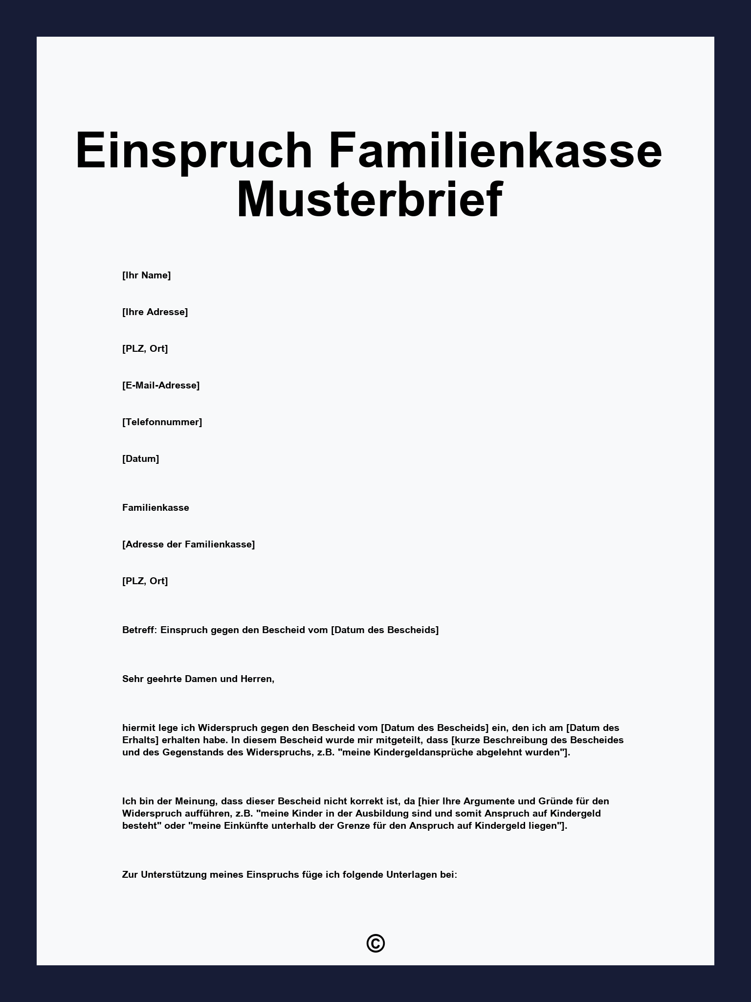 Einspruch Familienkasse Musterbrief