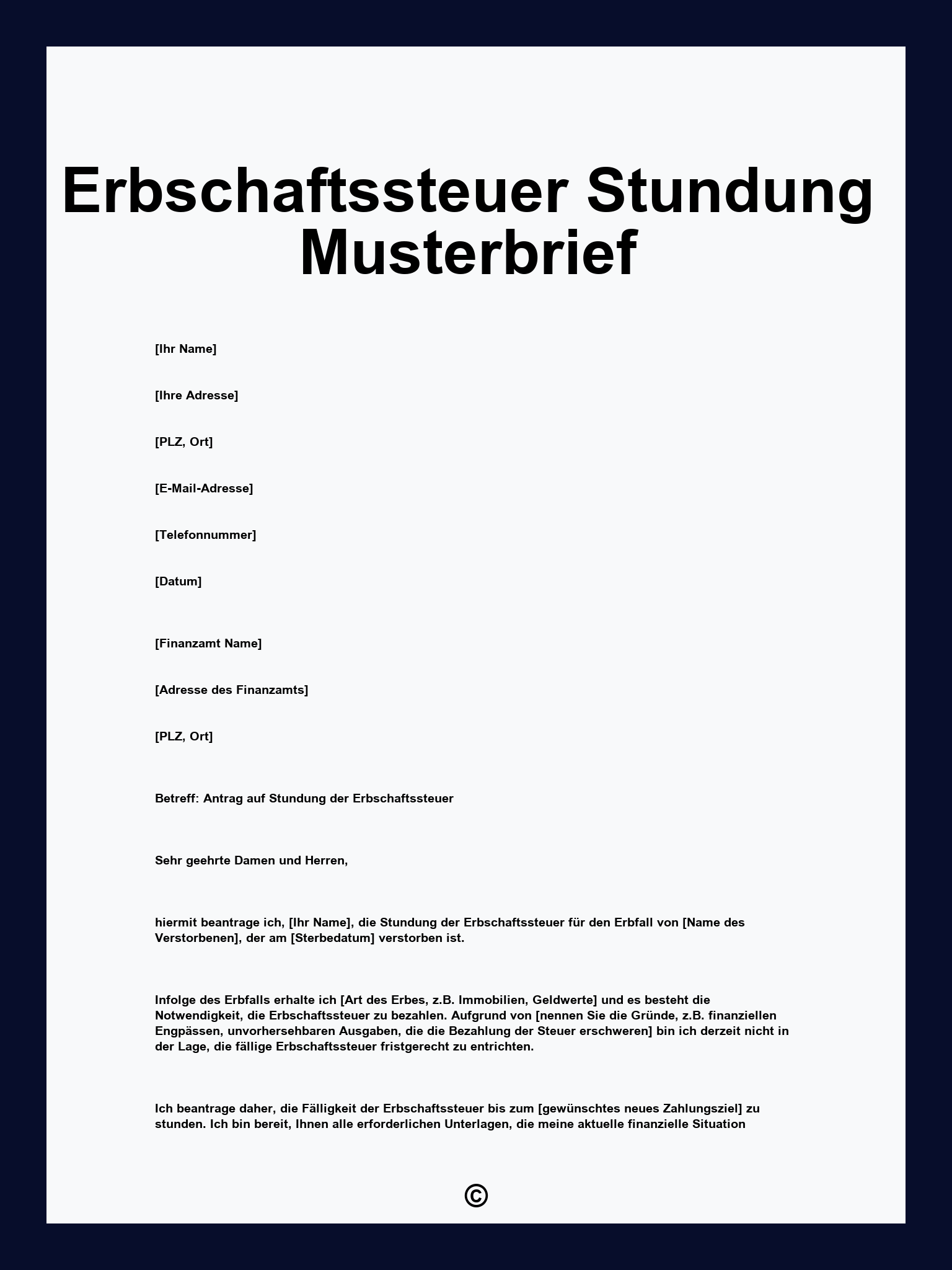 Erbschaftssteuer Stundung Musterbrief