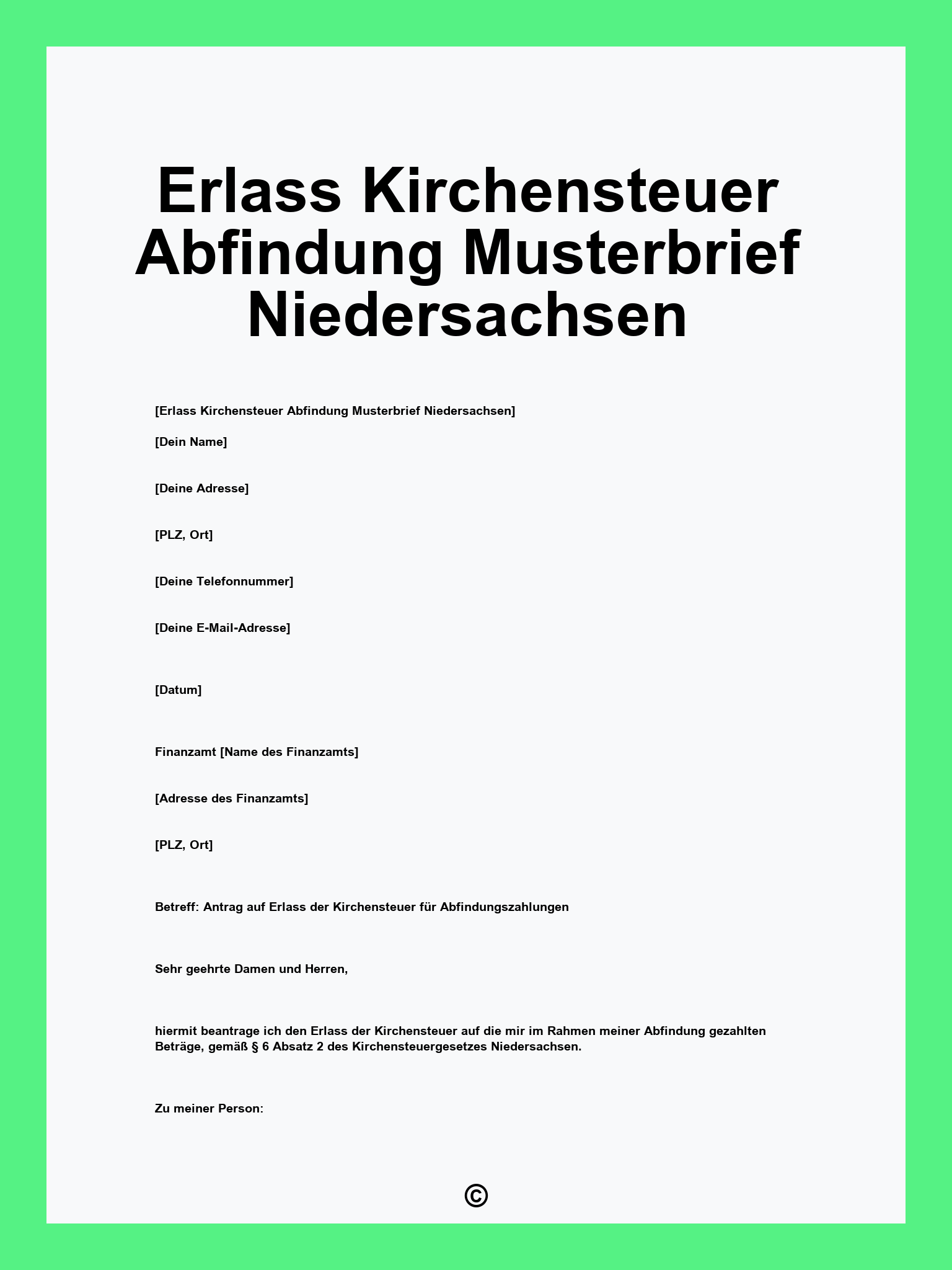 Erlass Kirchensteuer Abfindung Musterbrief Niedersachsen