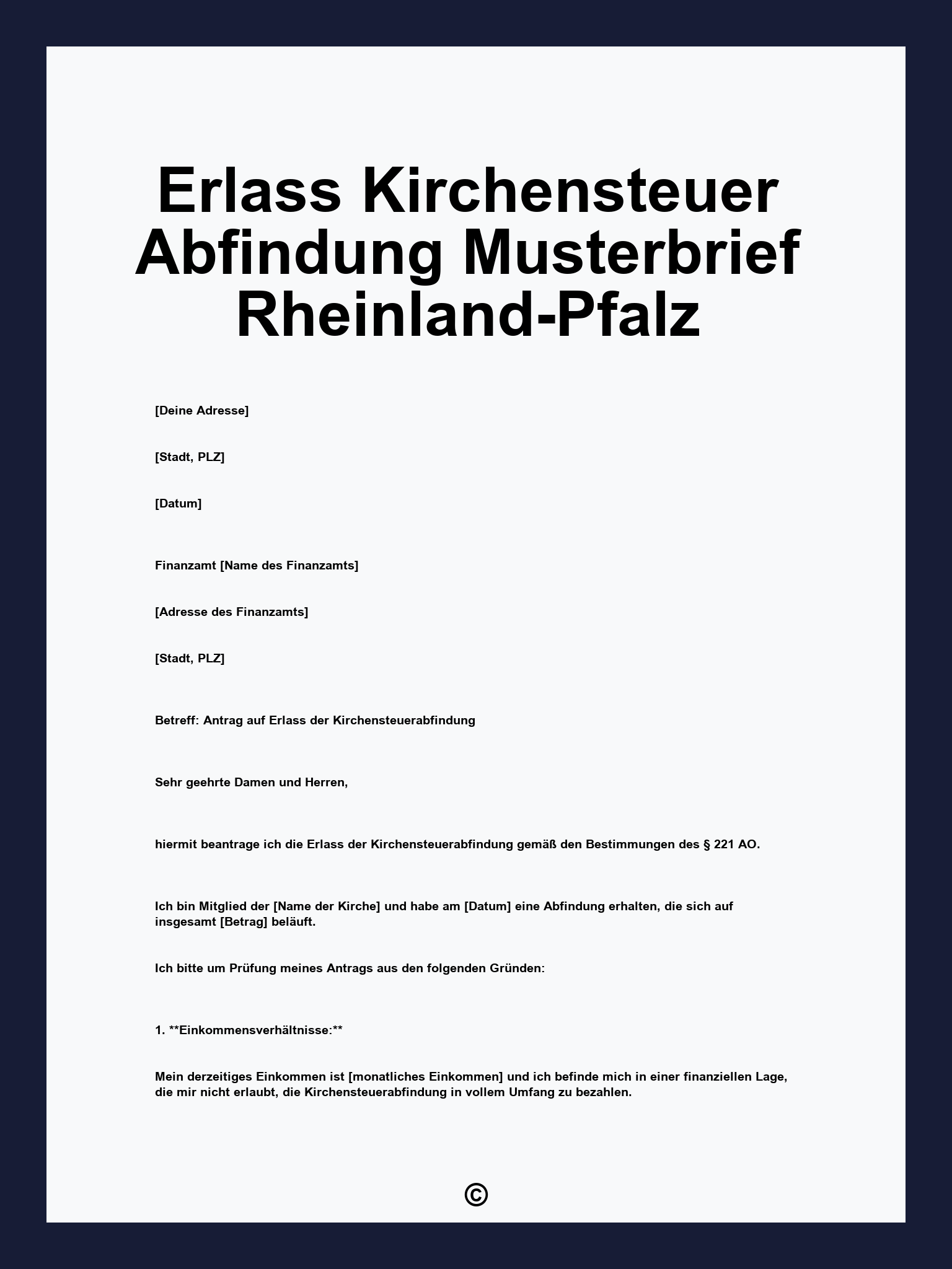 Erlass Kirchensteuer Abfindung Musterbrief Rheinland-Pfalz