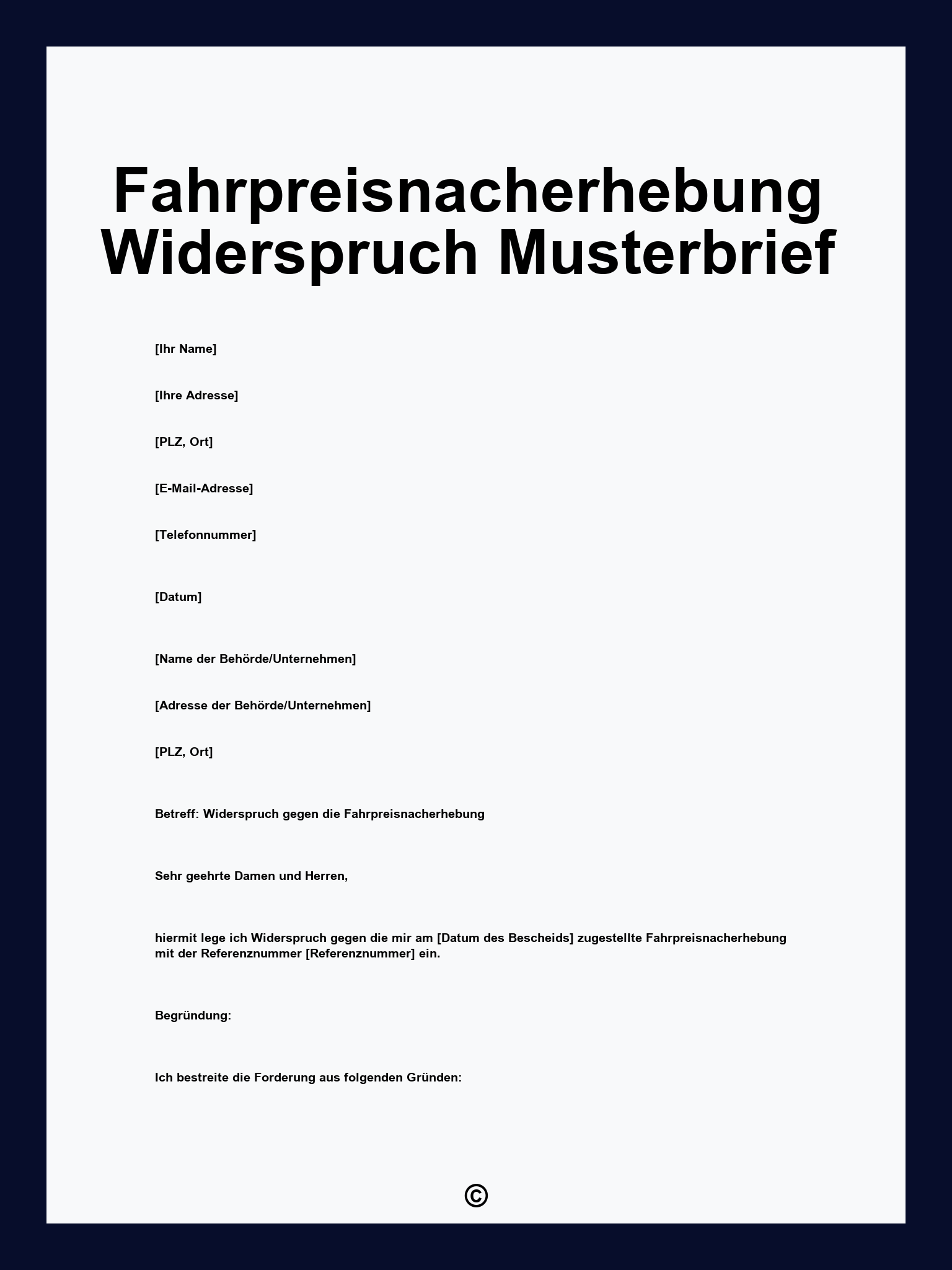 Fahrpreisnacherhebung Widerspruch Musterbrief