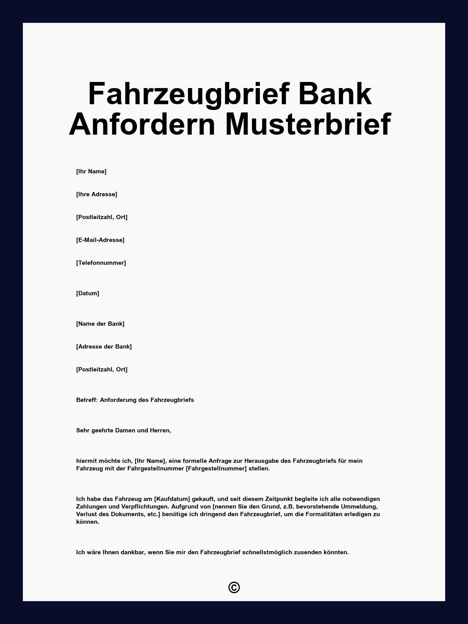 Fahrzeugbrief Bank Anfordern Musterbrief