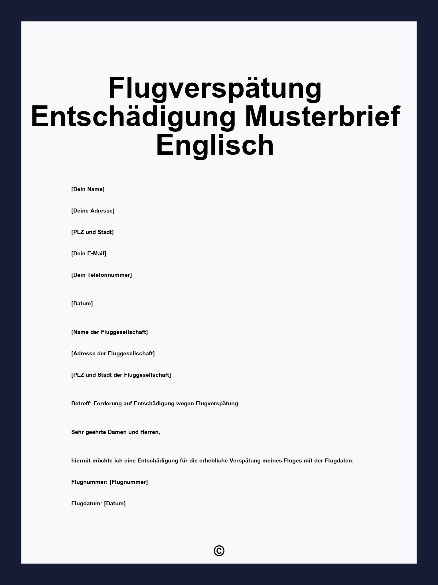 Flugverspätung Entschädigung Musterbrief Englisch