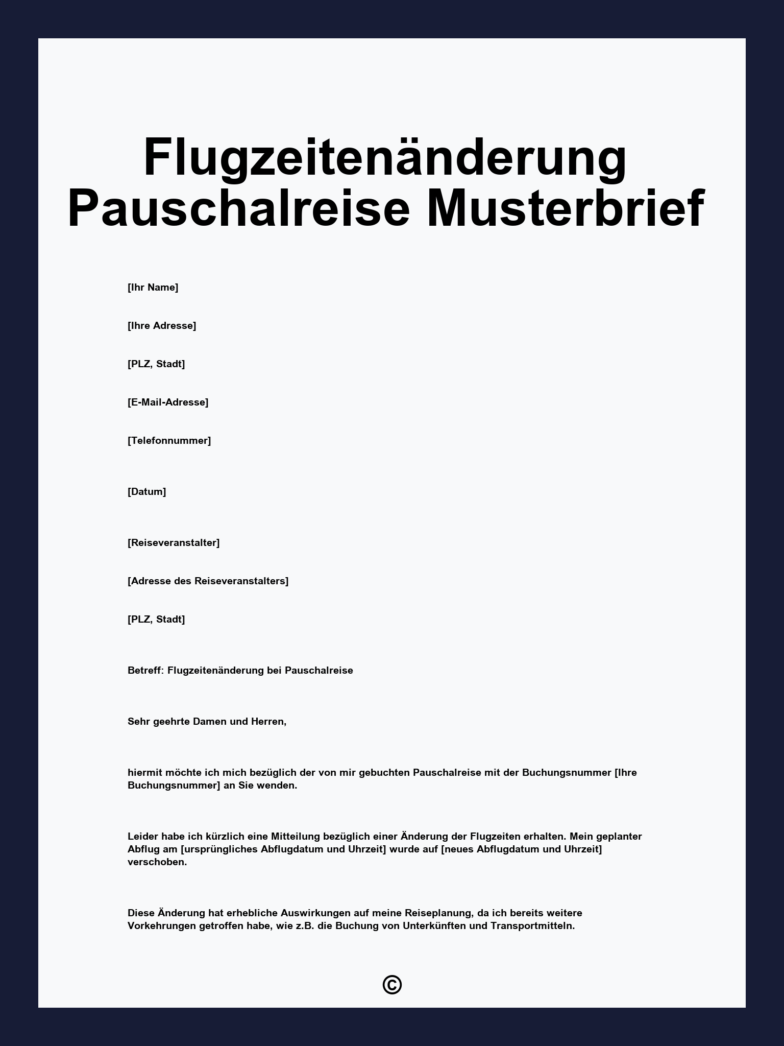 Flugzeitenänderung Pauschalreise Musterbrief