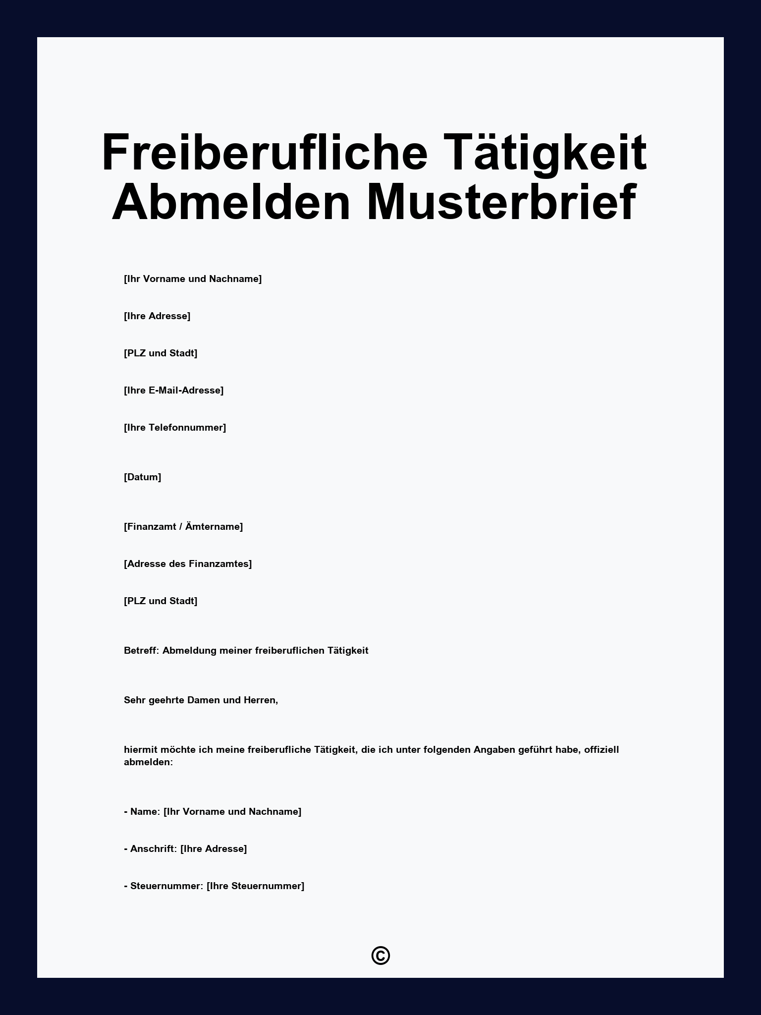 Freiberufliche Tätigkeit Abmelden Musterbrief