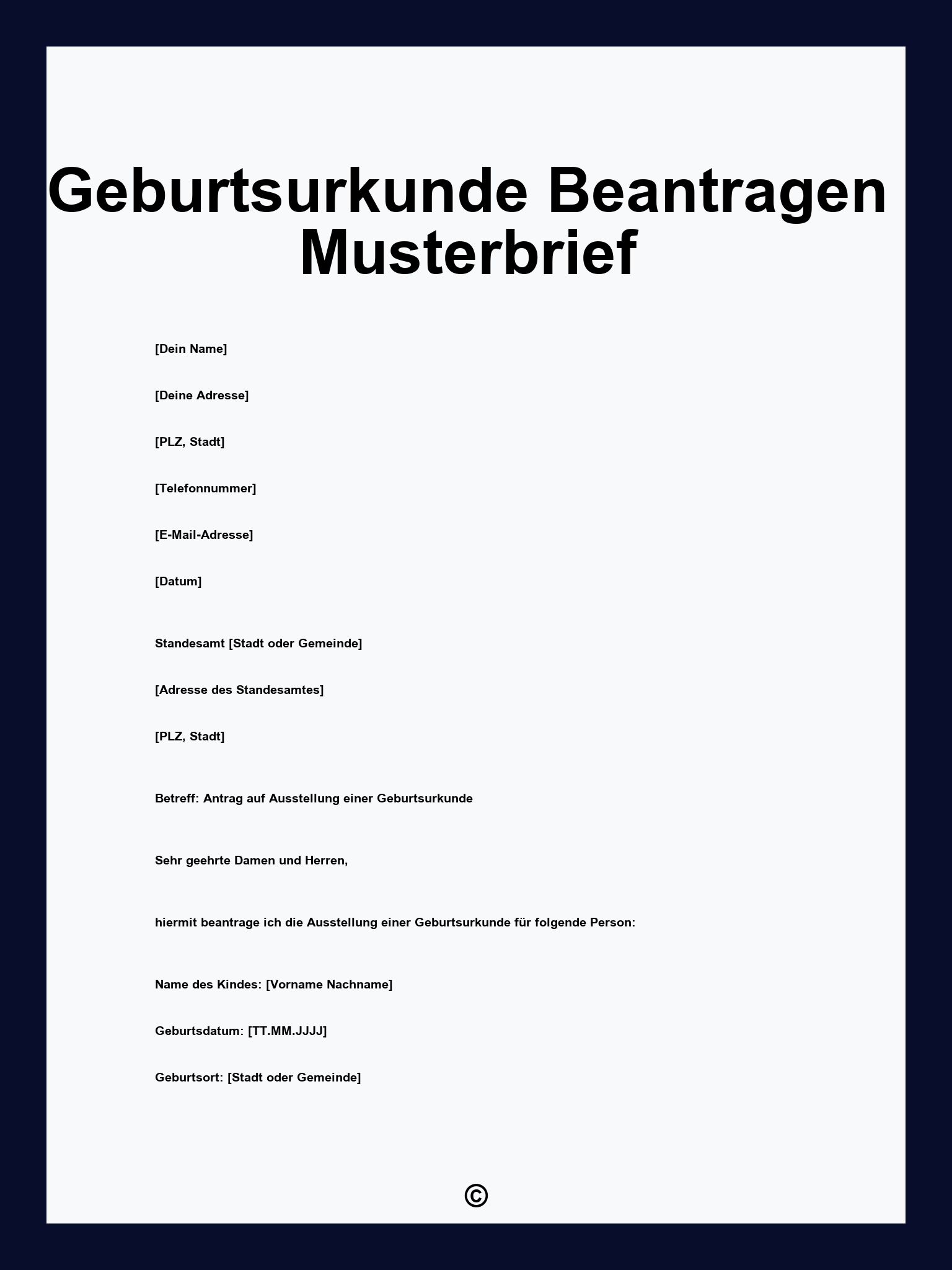Geburtsurkunde Beantragen Musterbrief