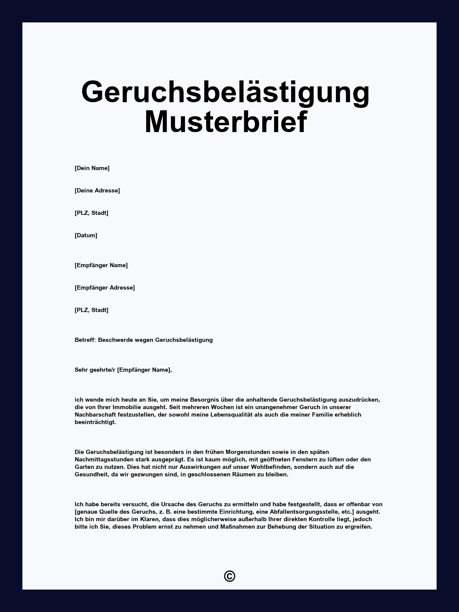 Geruchsbelästigung Musterbrief