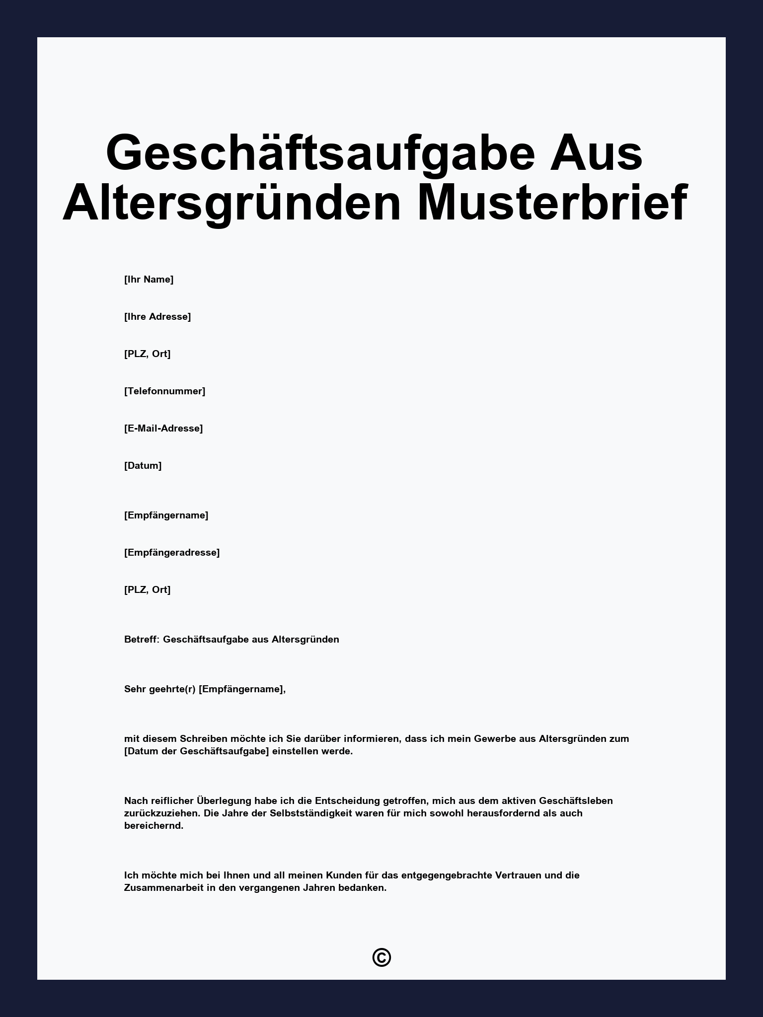 Geschäftsaufgabe Aus Altersgründen Musterbrief