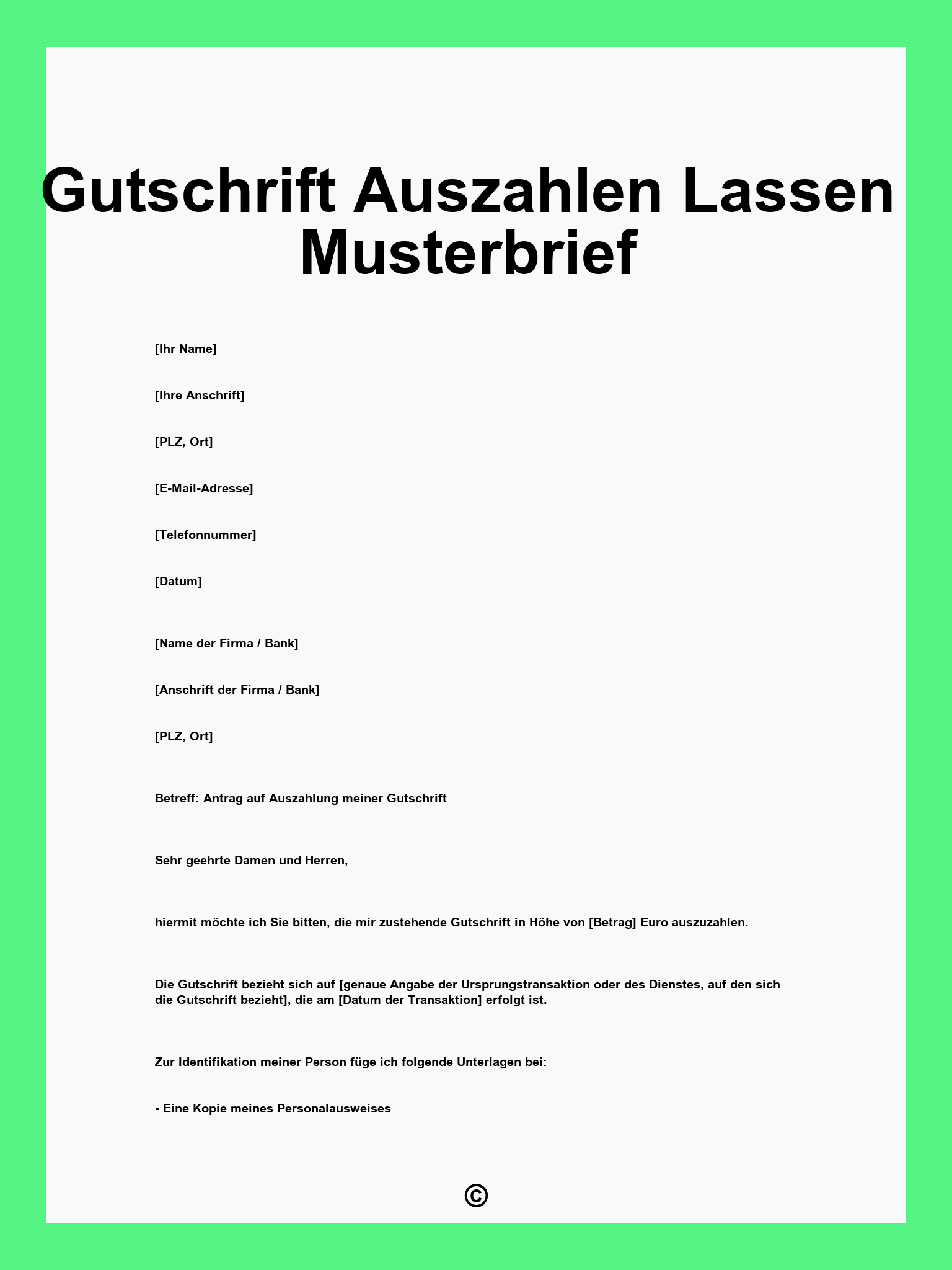 Gutschrift Auszahlen Lassen Musterbrief