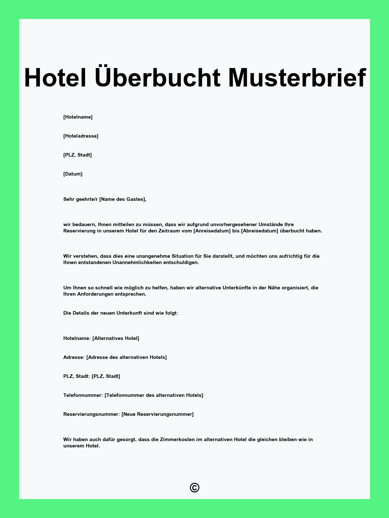 Hotel Überbucht Musterbrief