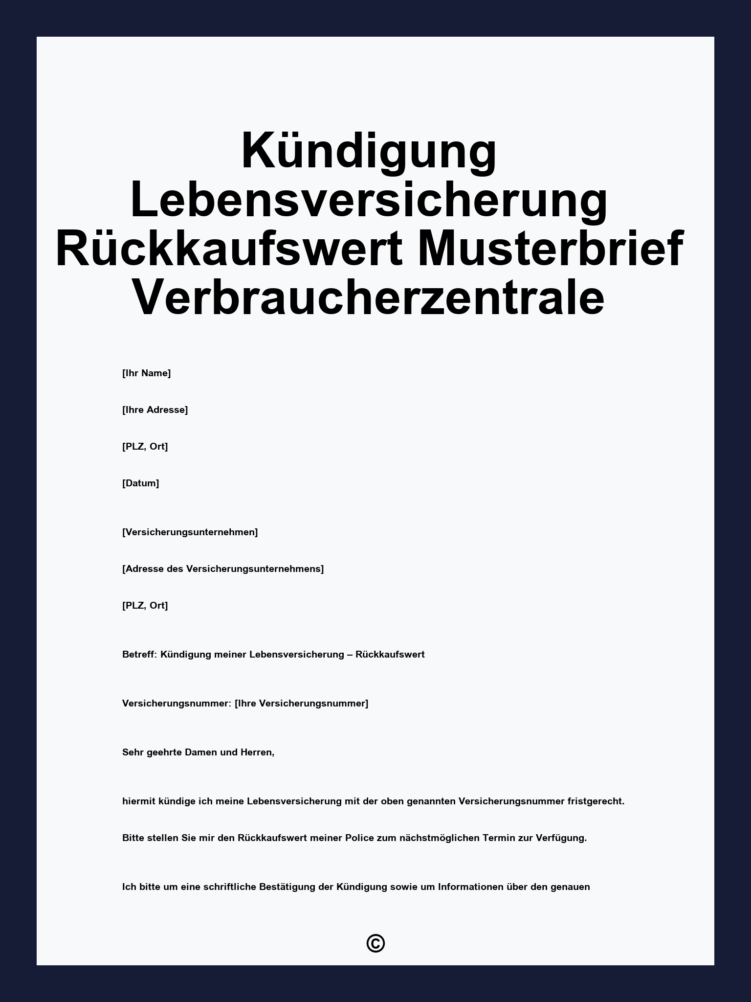 Kündigung Lebensversicherung Rückkaufswert Musterbrief Verbraucherzentrale
