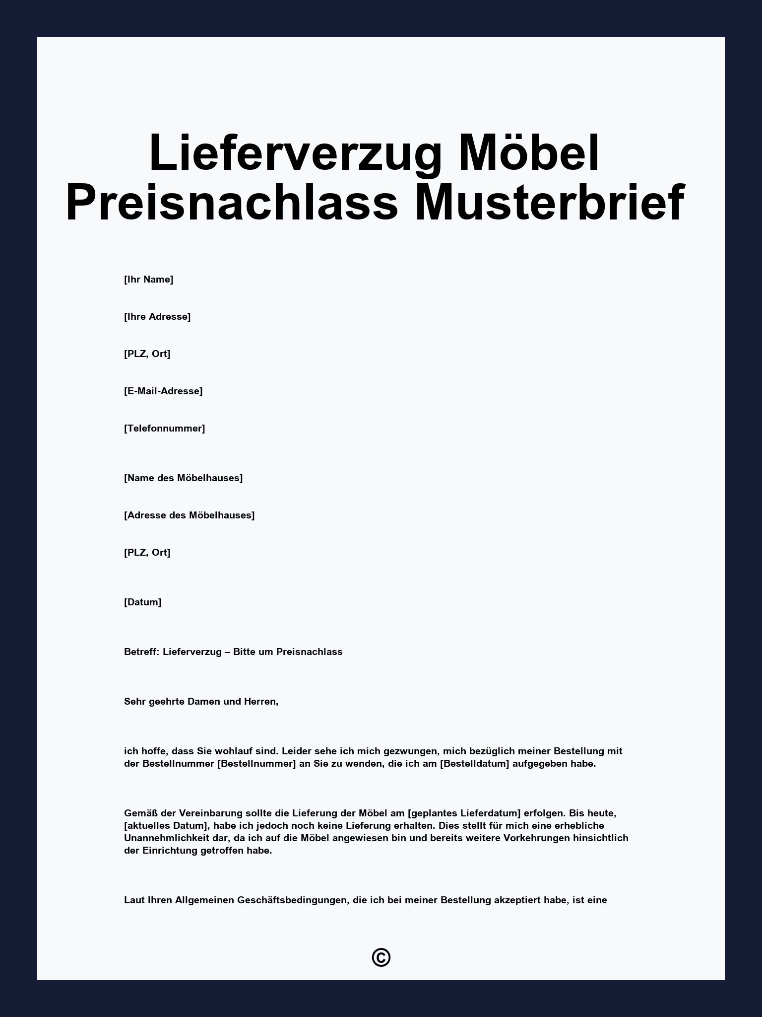 Lieferverzug Möbel Preisnachlass Musterbrief