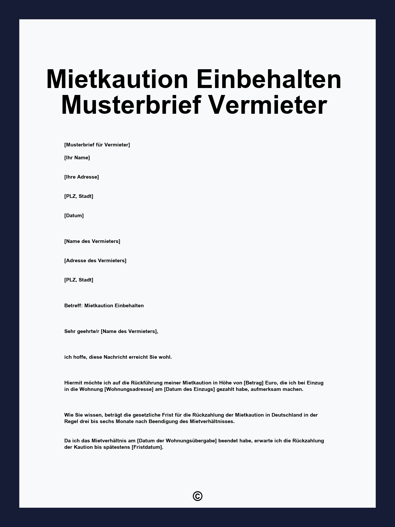 Mietkaution Einbehalten Musterbrief Vermieter