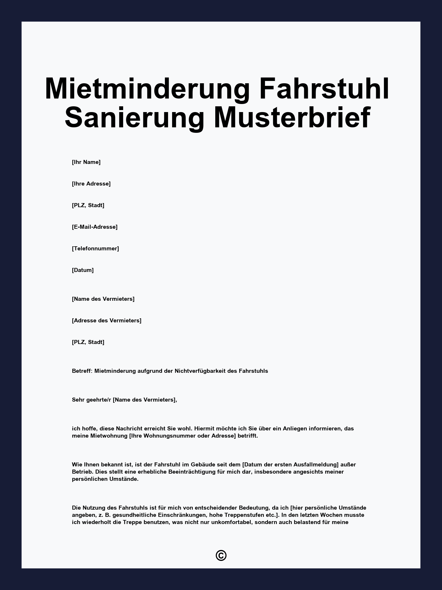 Mietminderung Fahrstuhl Sanierung Musterbrief