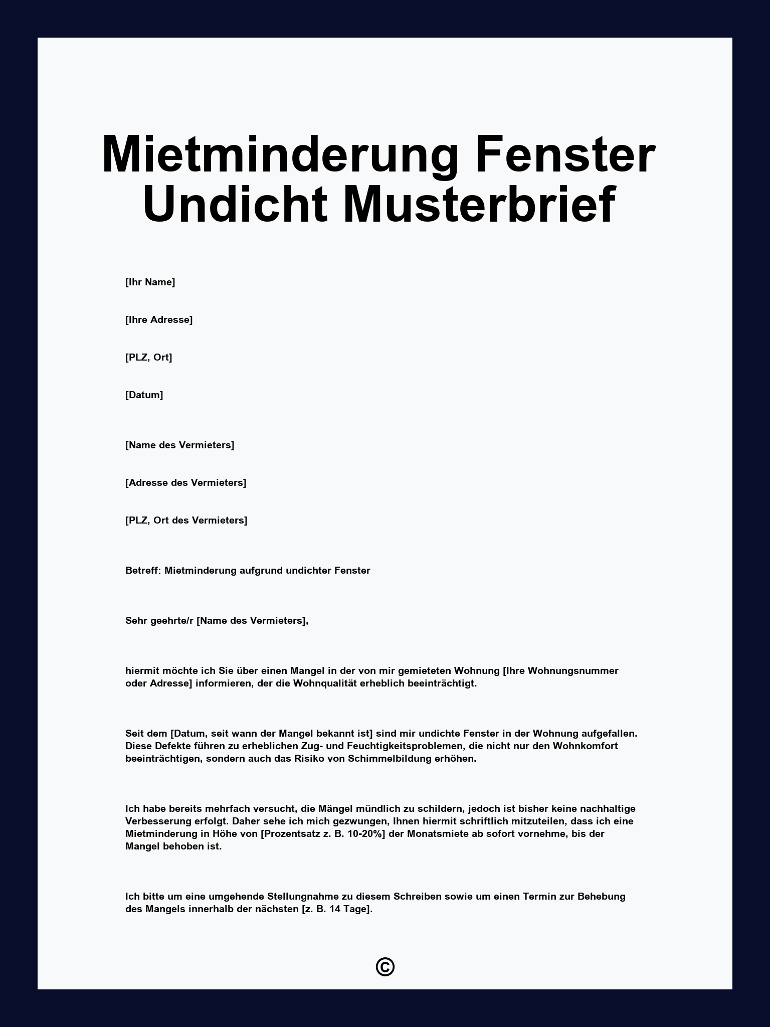 Mietminderung Fenster Undicht Musterbrief
