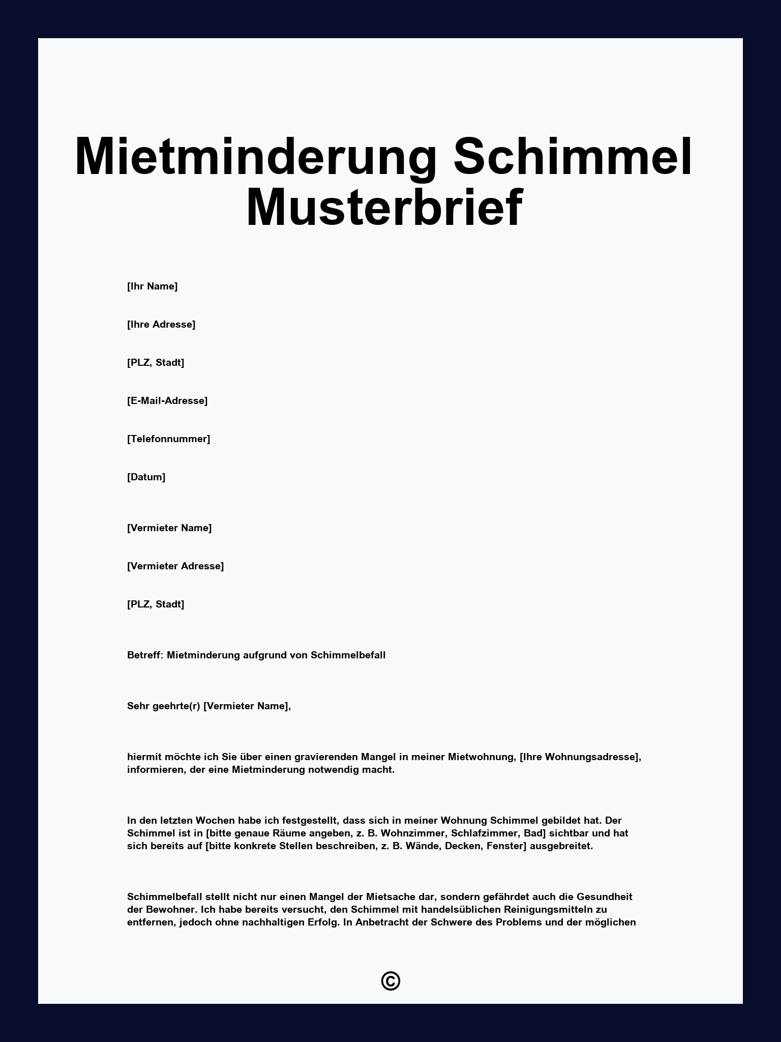 Mietminderung Schimmel Musterbrief
