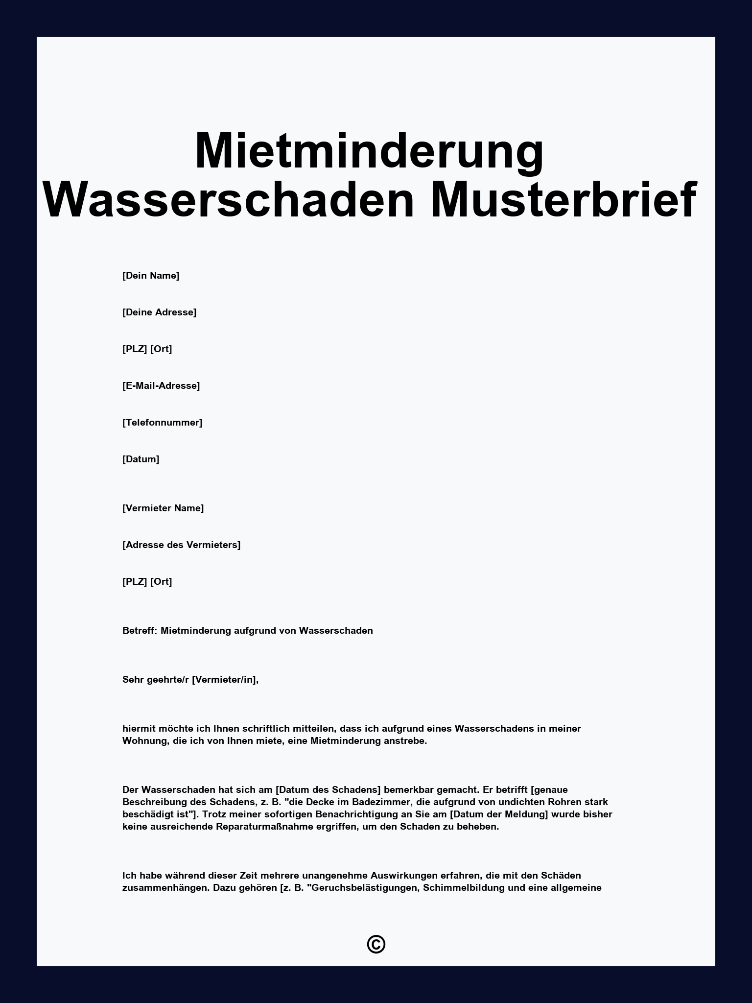 Mietminderung Wasserschaden Musterbrief