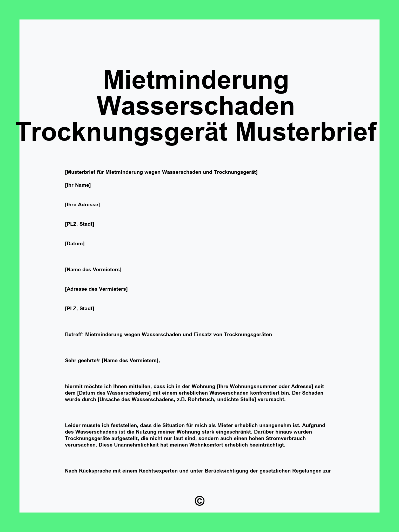 Mietminderung Wasserschaden Trocknungsgerät Musterbrief