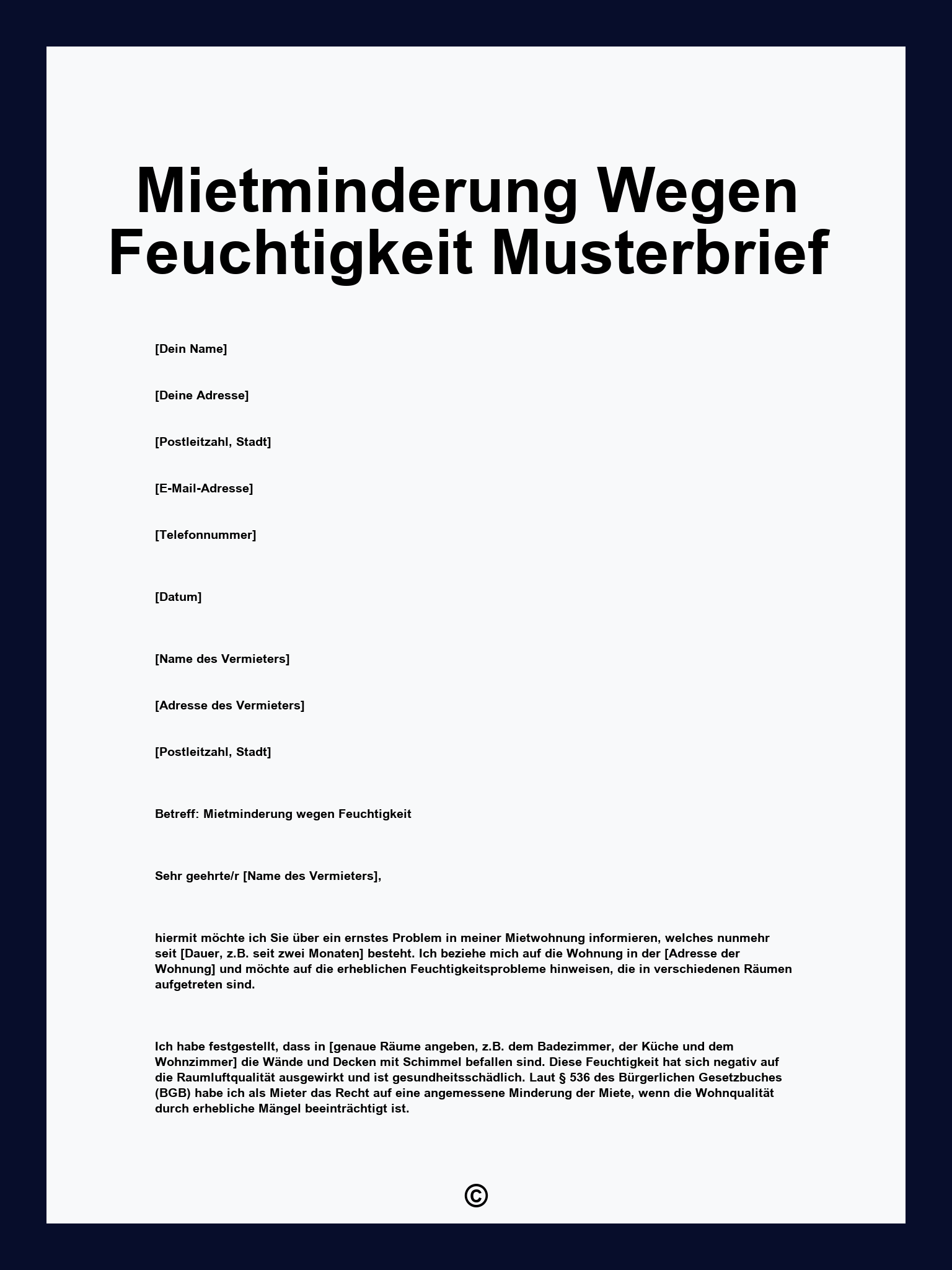 Mietminderung Wegen Feuchtigkeit Musterbrief