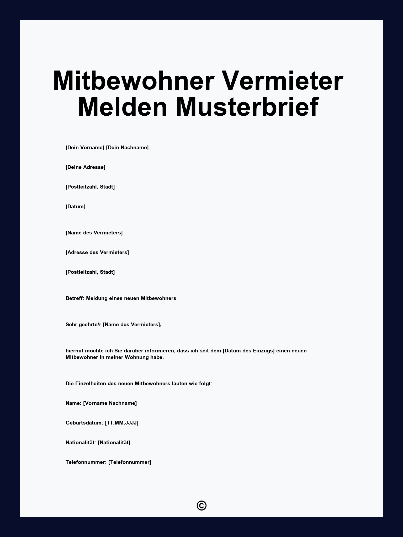 Mitbewohner Vermieter Melden Musterbrief