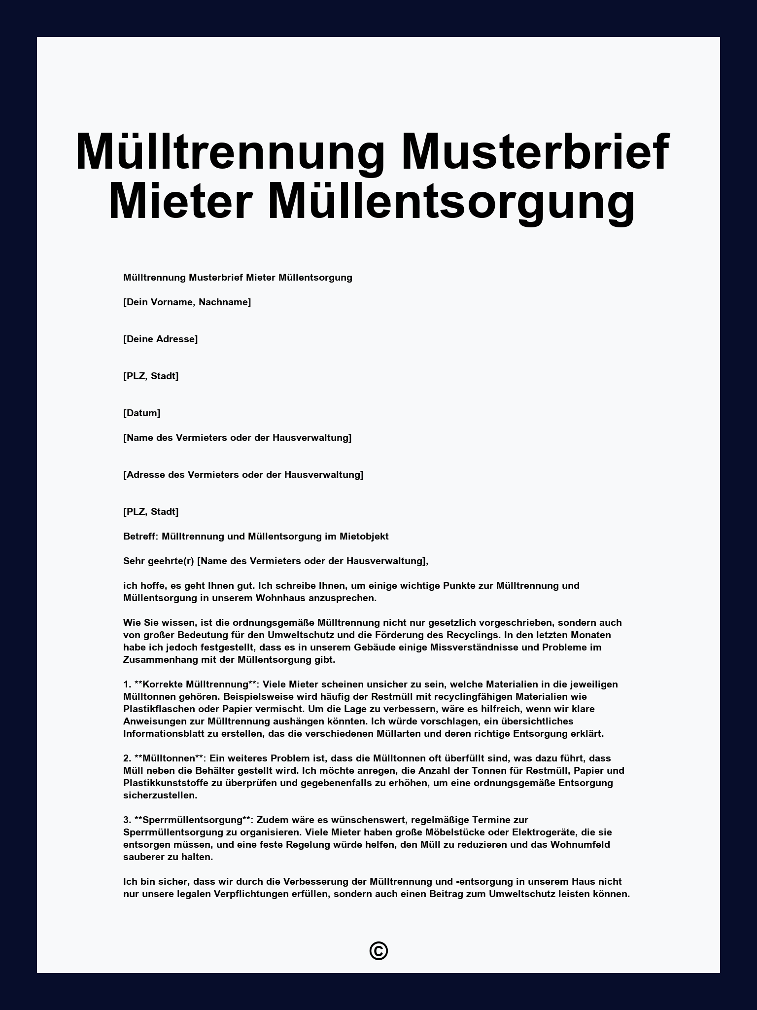 Mülltrennung Musterbrief Mieter Müllentsorgung