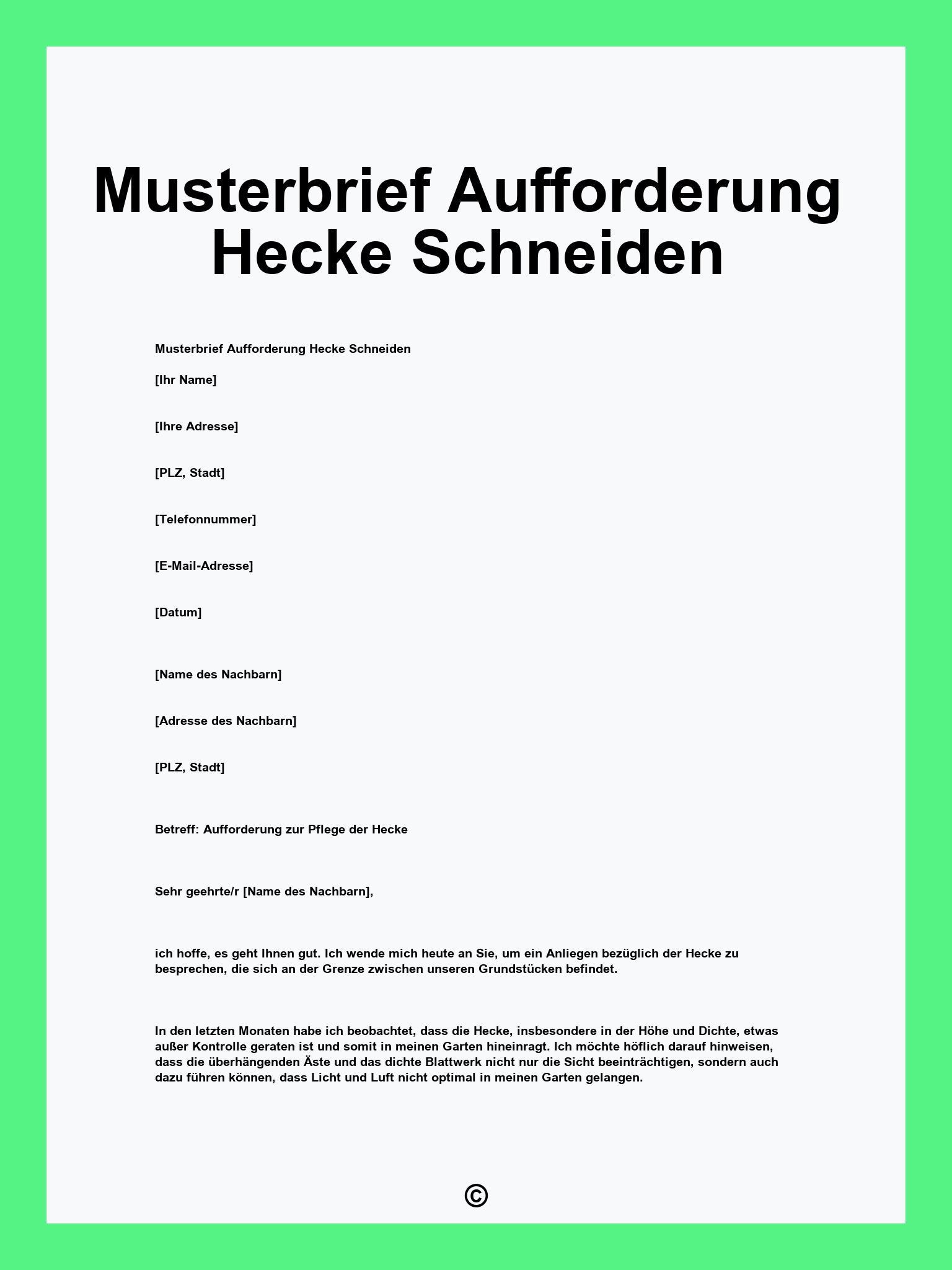 Musterbrief Aufforderung Hecke Schneiden