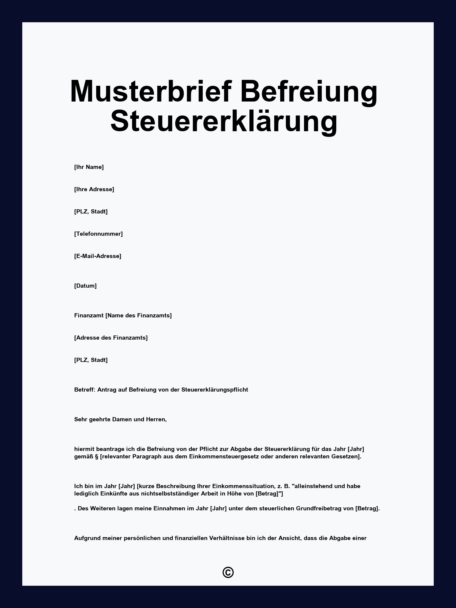 Musterbrief Befreiung Steuererklärung