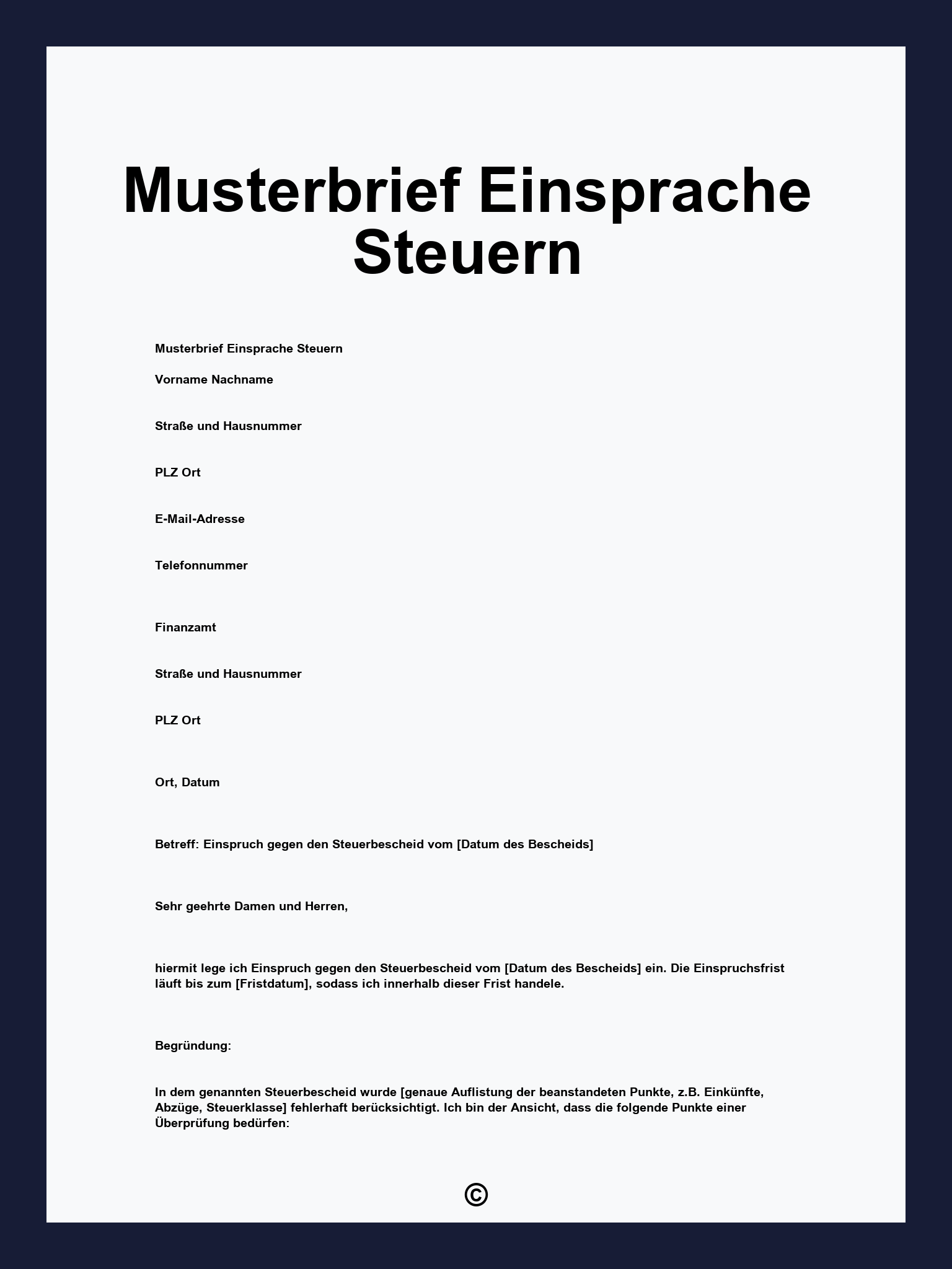 Musterbrief Einsprache Steuern