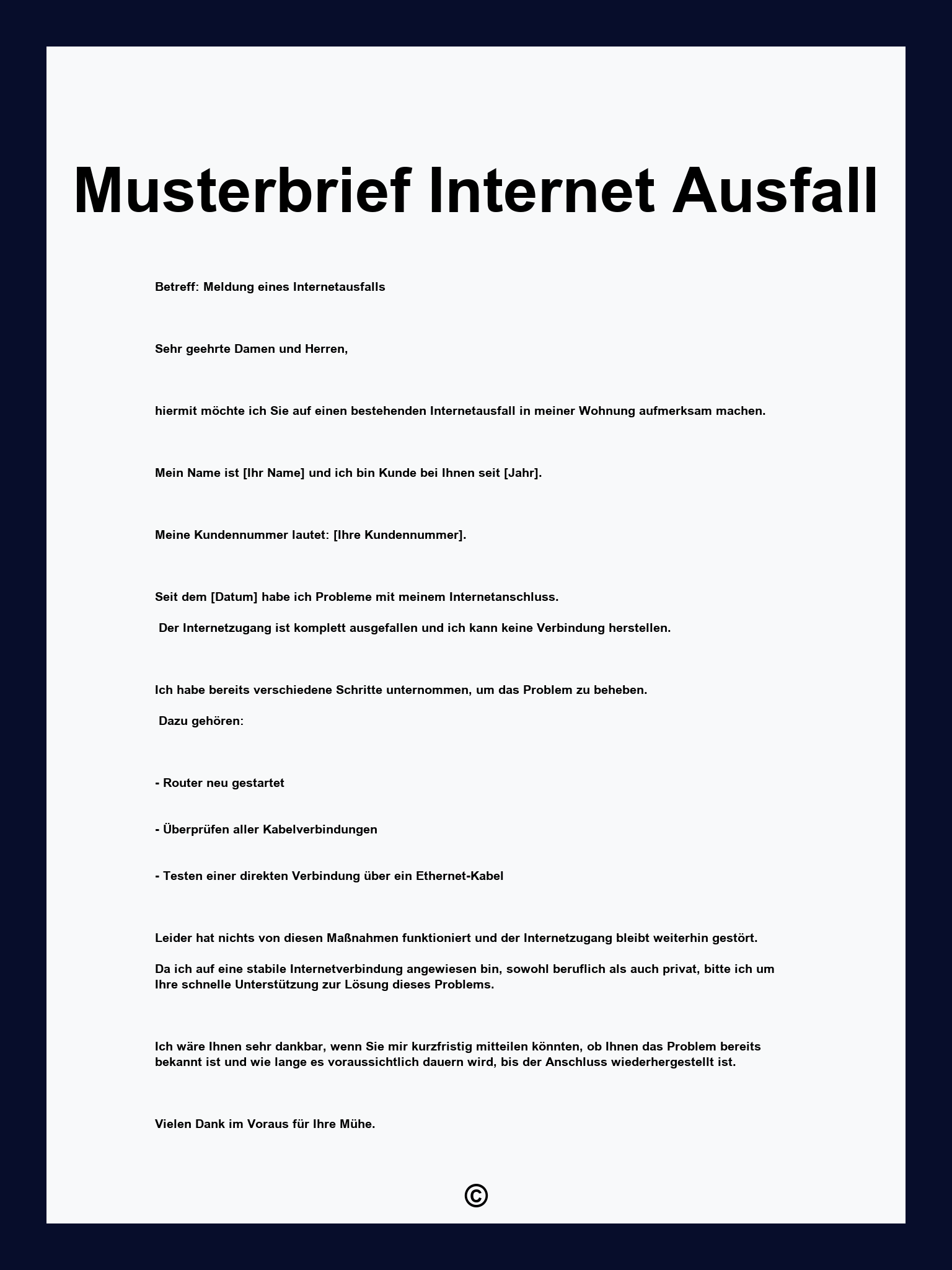 Musterbrief Internet Ausfall