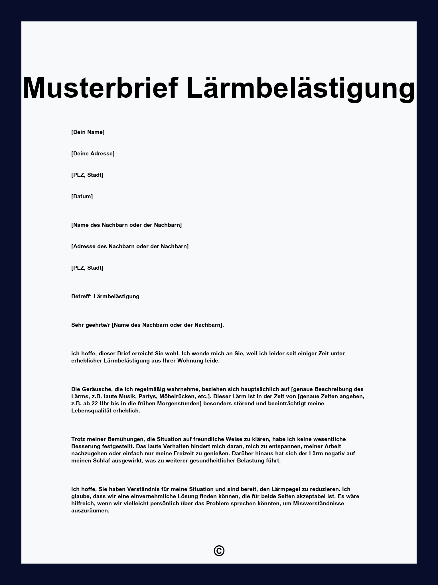 Musterbrief Lärmbelästigung