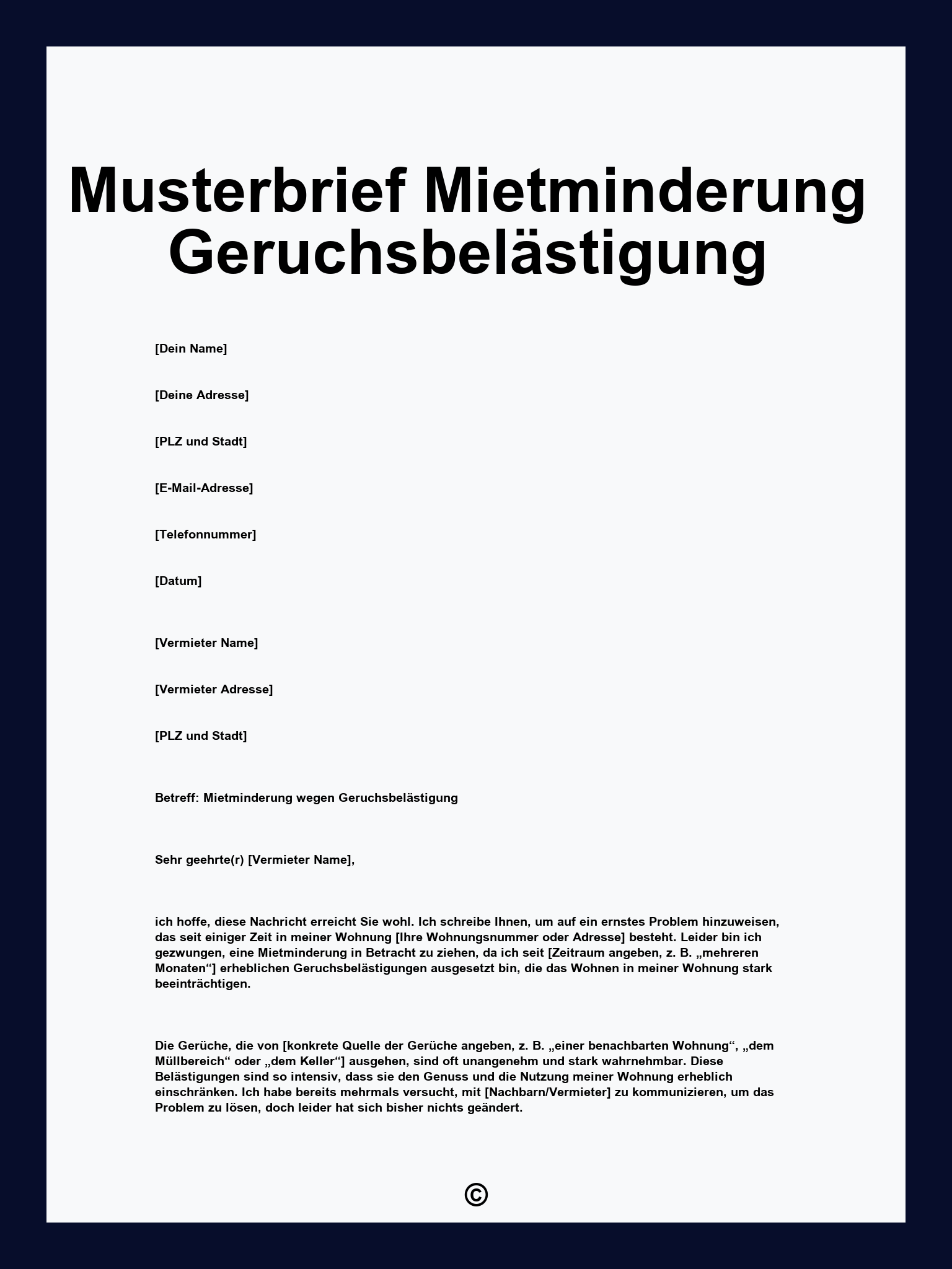 Musterbrief Mietminderung Geruchsbelästigung