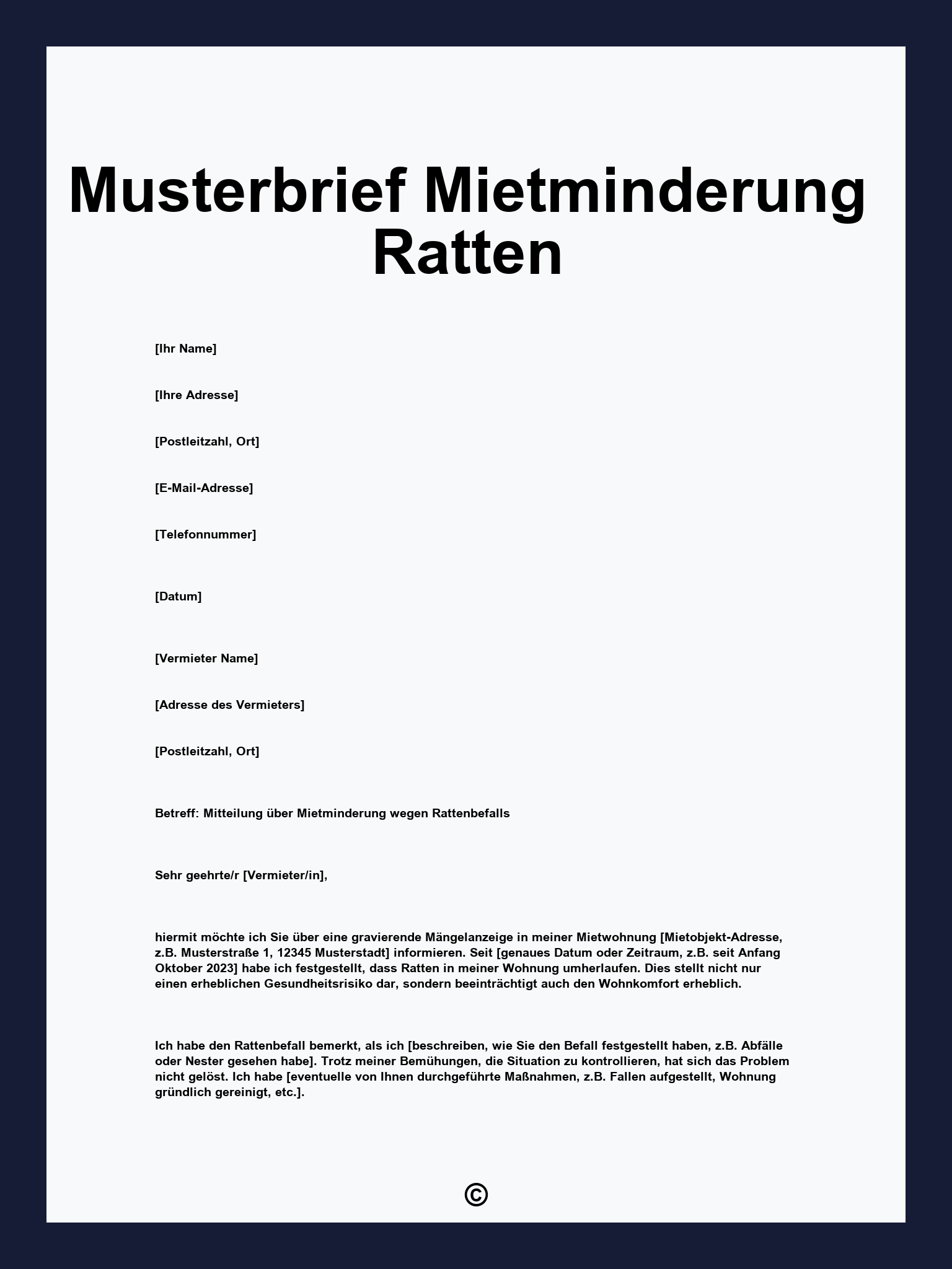 Musterbrief Mietminderung Ratten