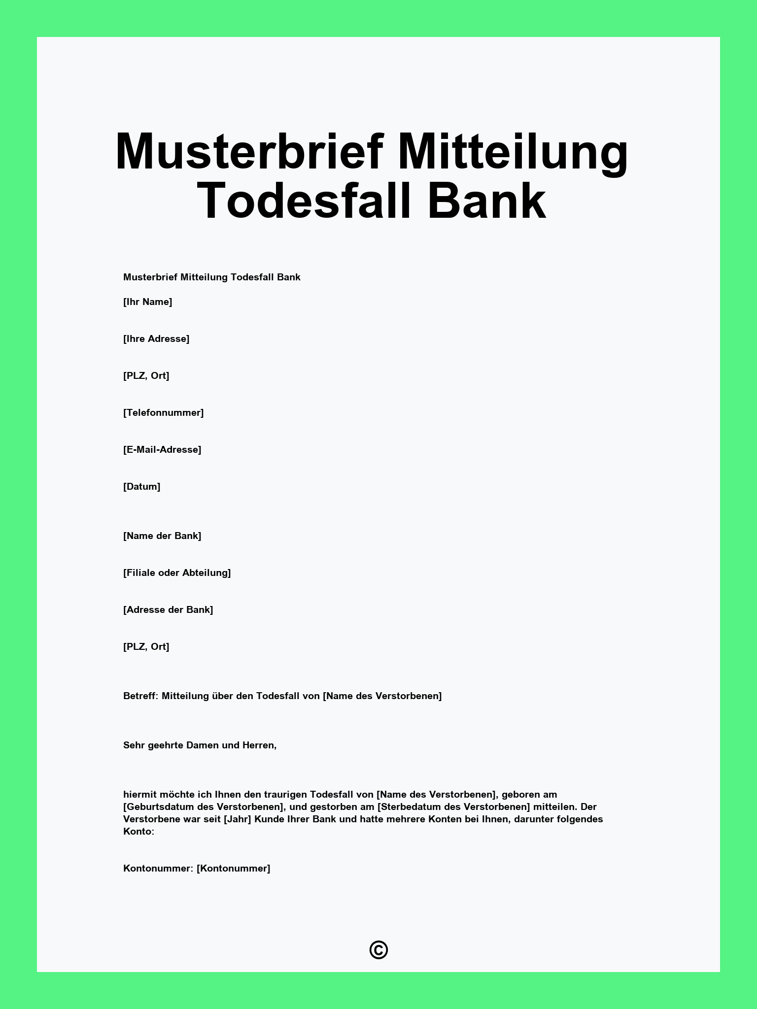 Musterbrief Mitteilung Todesfall Bank