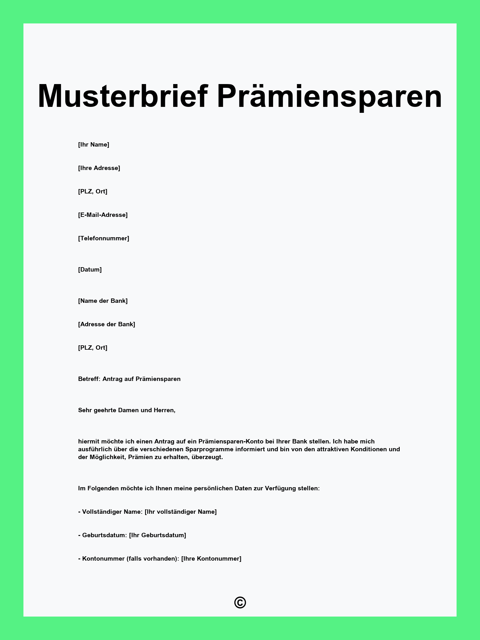 Musterbrief Prämiensparen