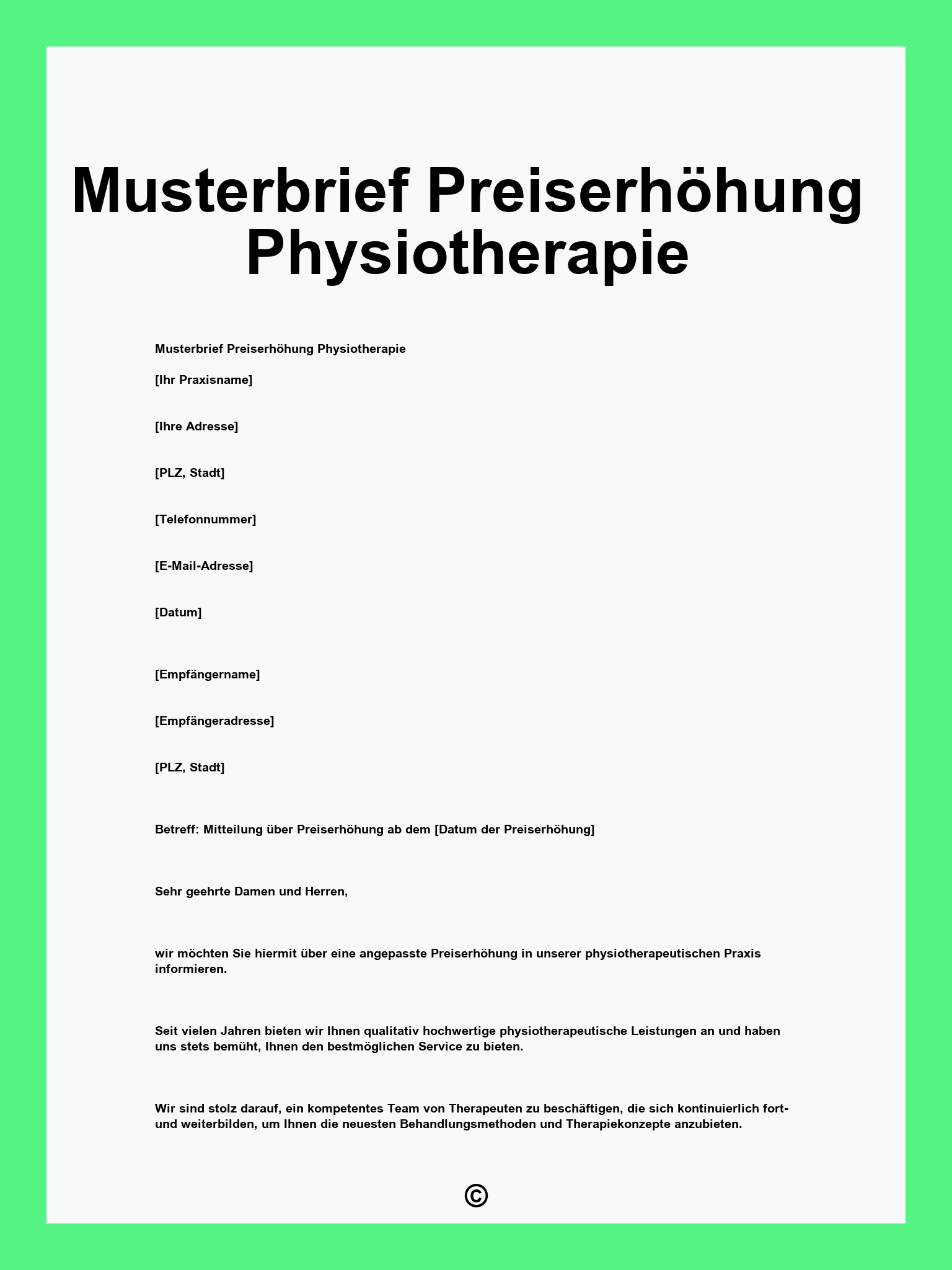 Musterbrief Preiserhöhung Physiotherapie