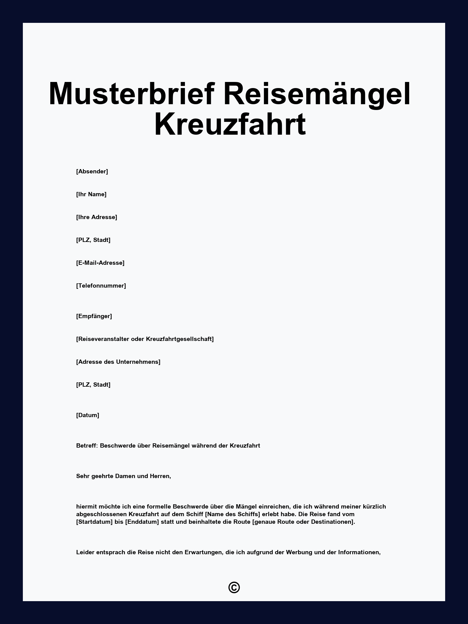 Musterbrief Reisemängel Kreuzfahrt