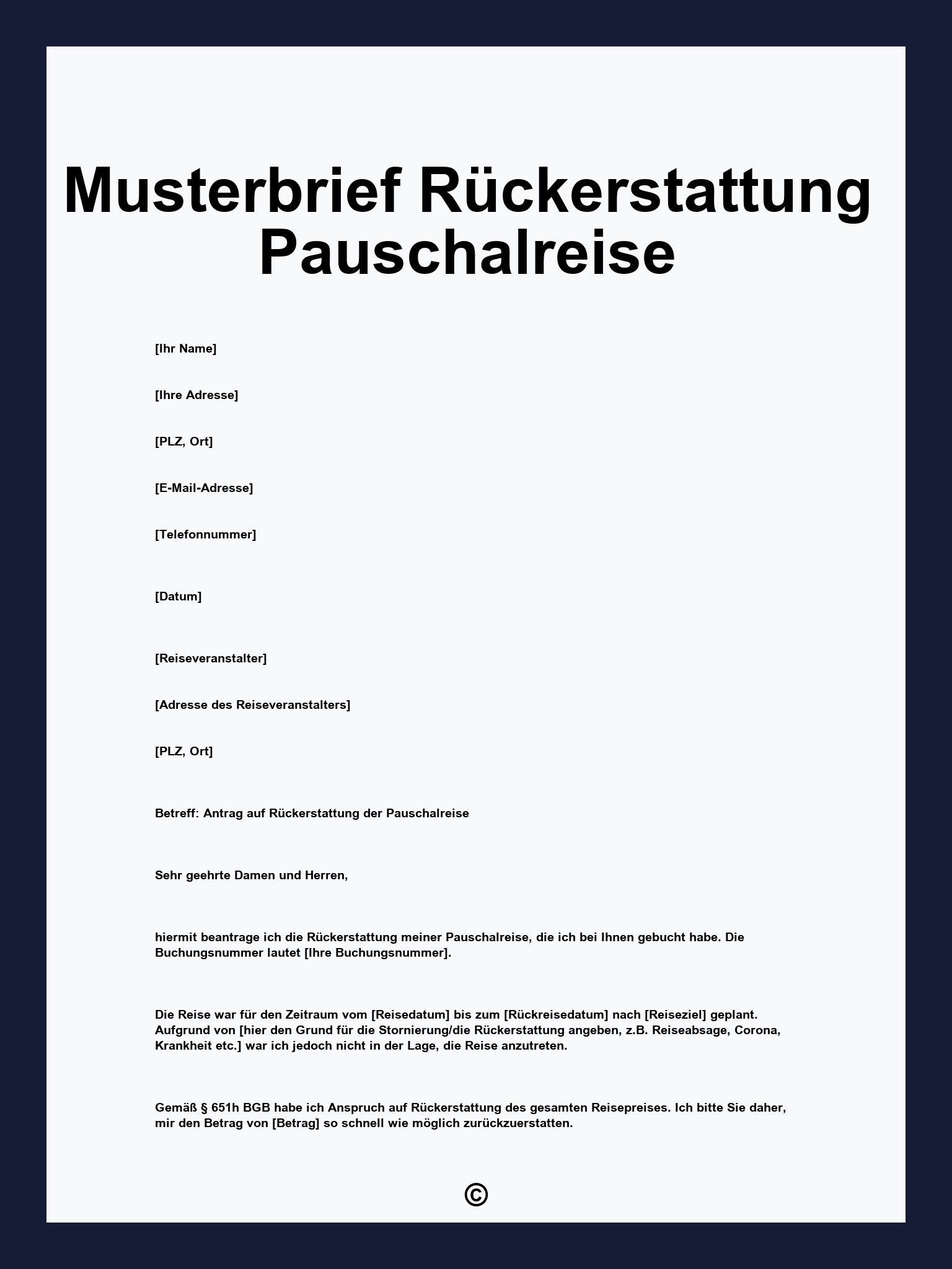 Musterbrief Rückerstattung Pauschalreise