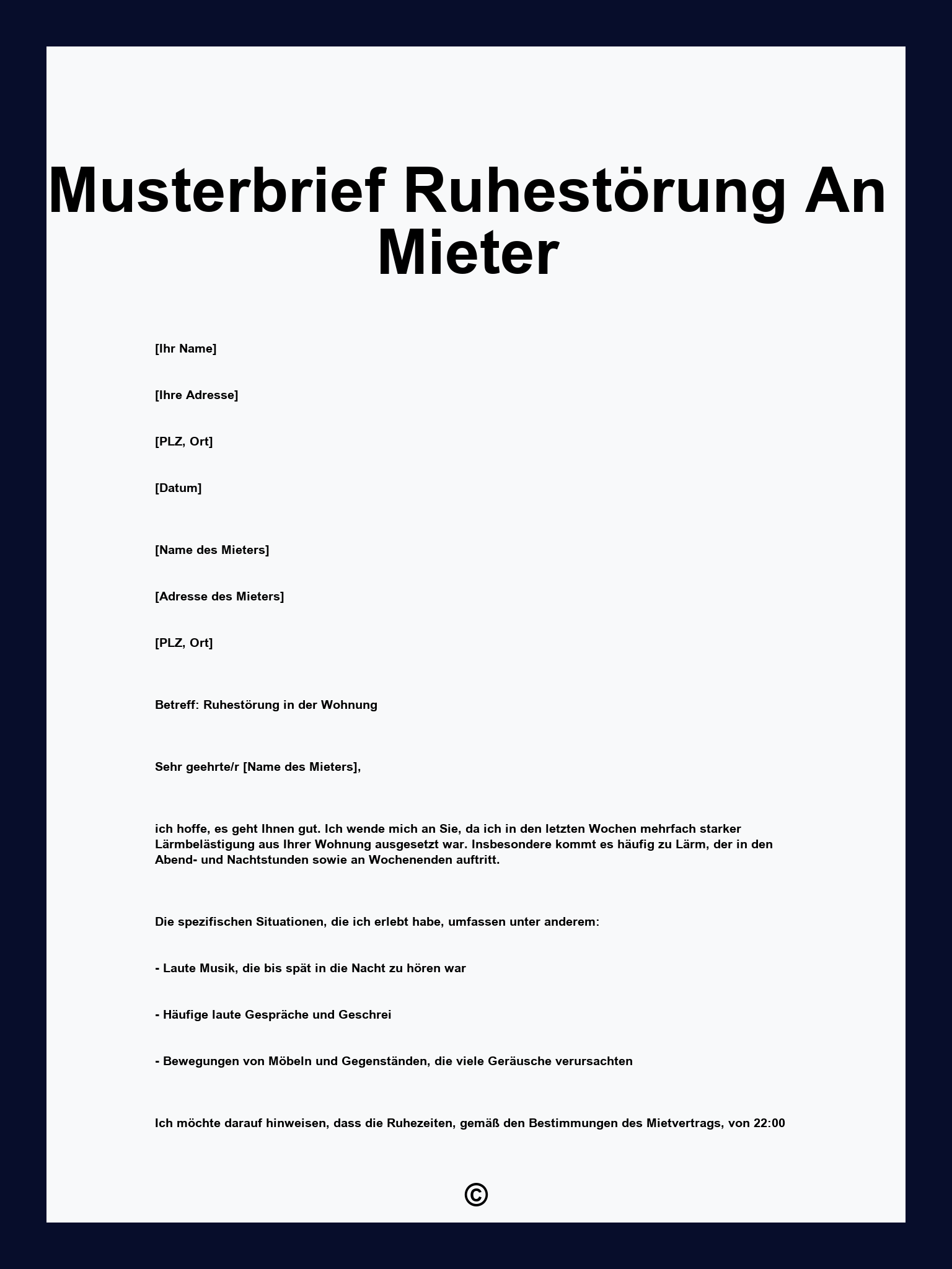 Musterbrief Ruhestörung An Mieter