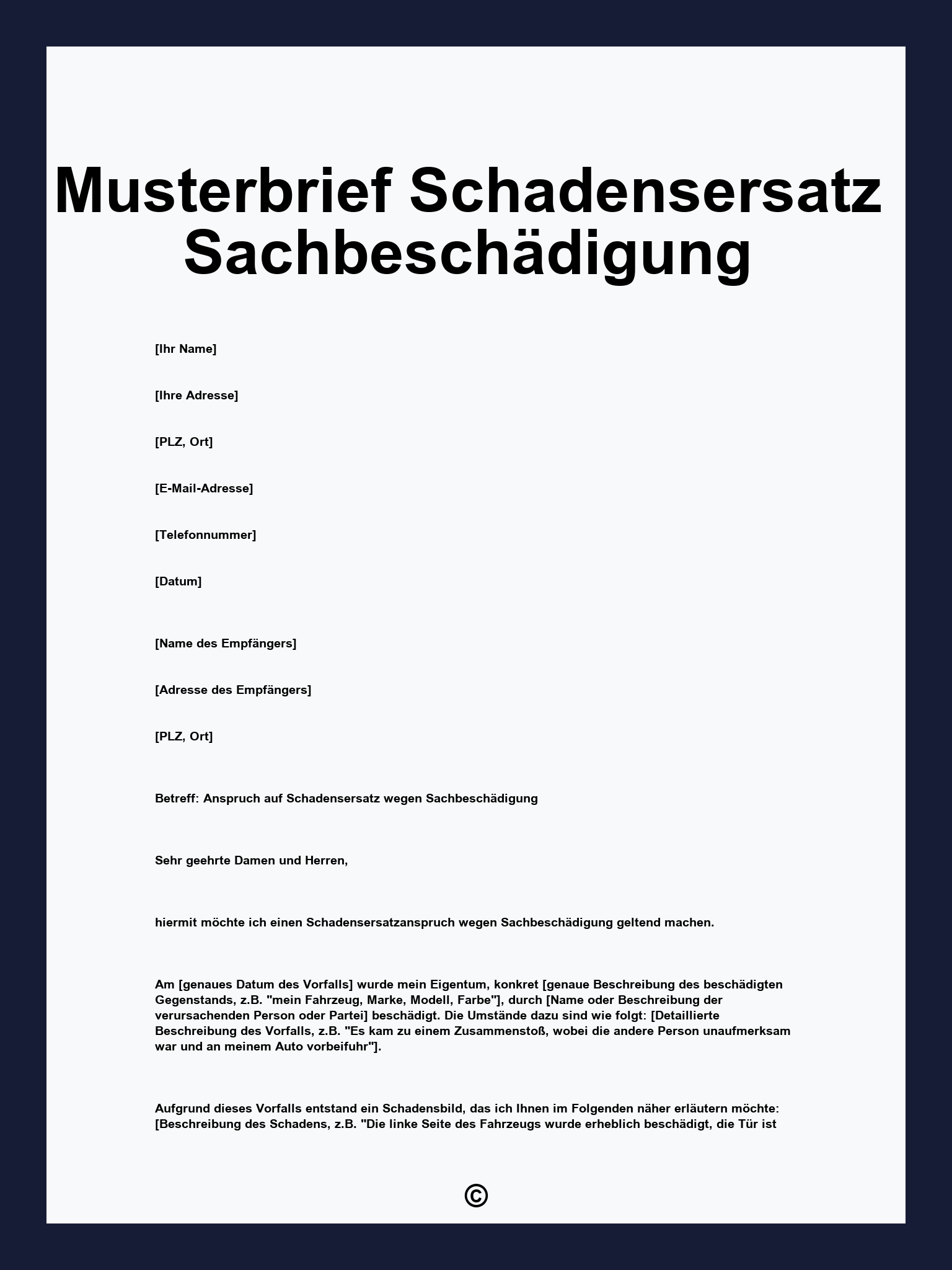 Musterbrief Schadensersatz Sachbeschädigung