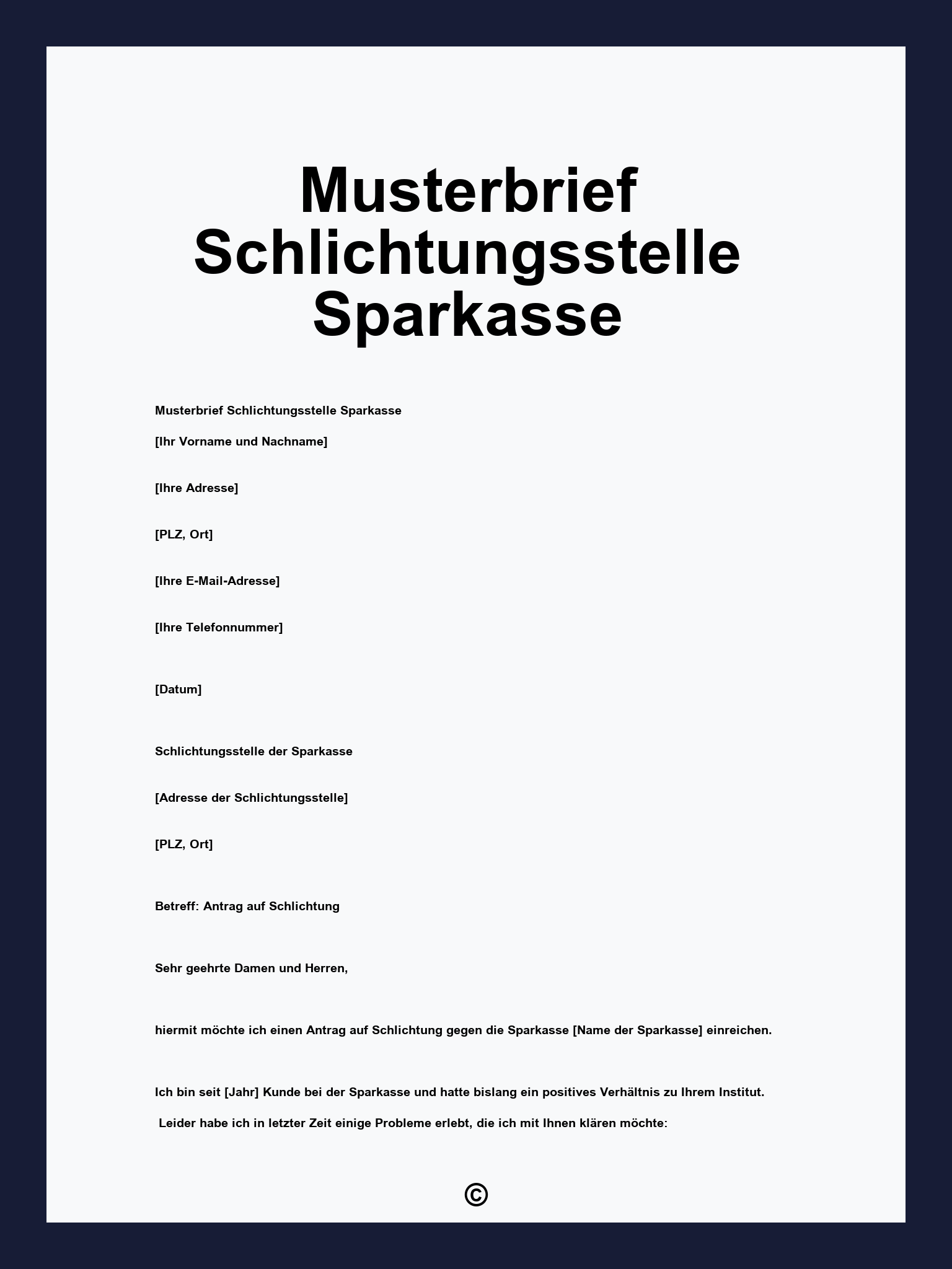 Musterbrief Schlichtungsstelle Sparkasse