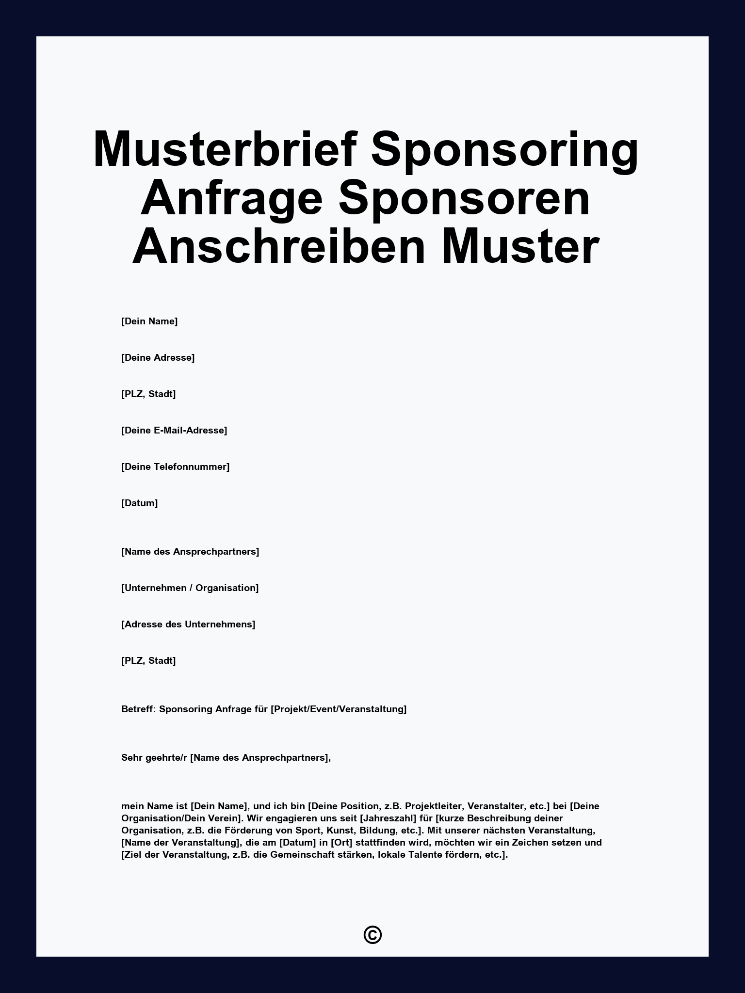 Musterbrief Sponsoring Anfrage Sponsoren Anschreiben Muster