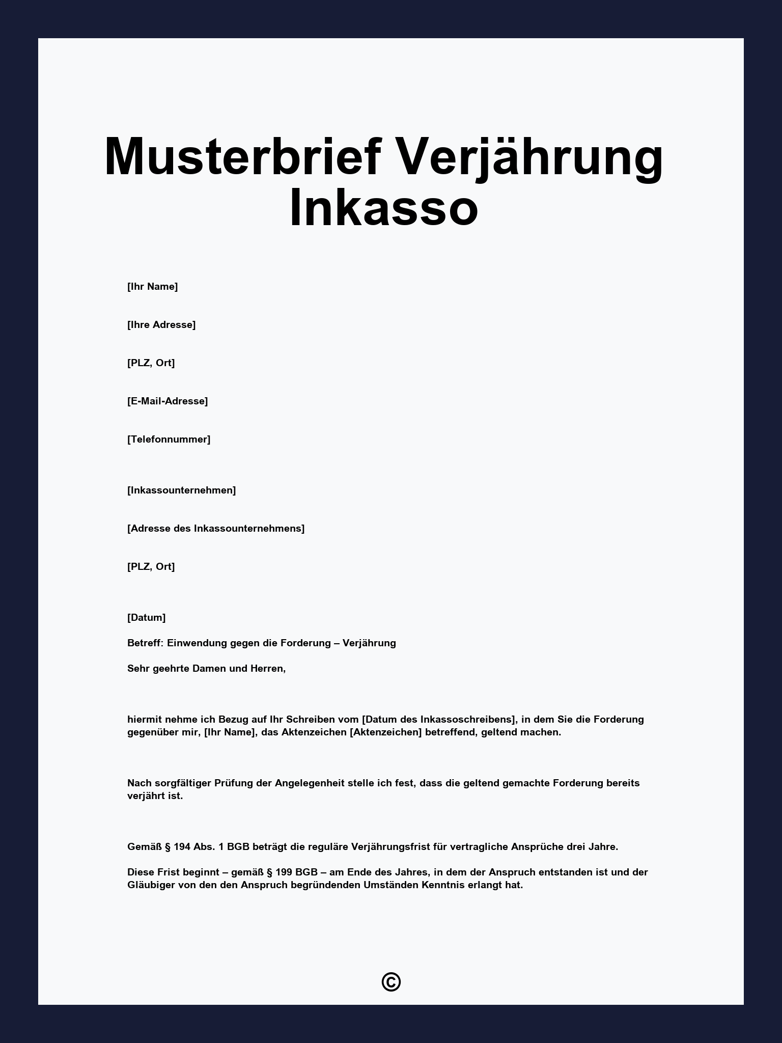 Musterbrief Verjährung Inkasso