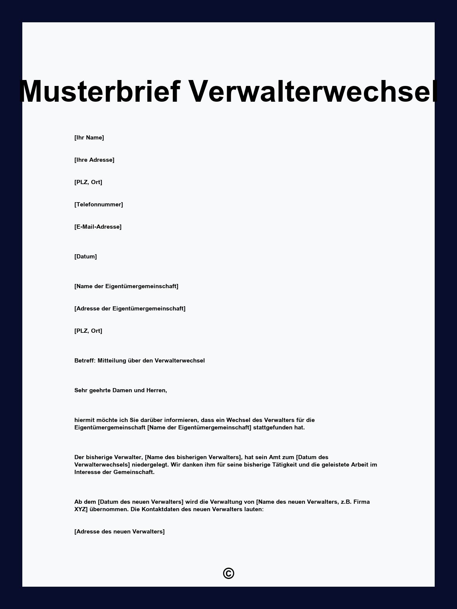 Musterbrief Verwalterwechsel